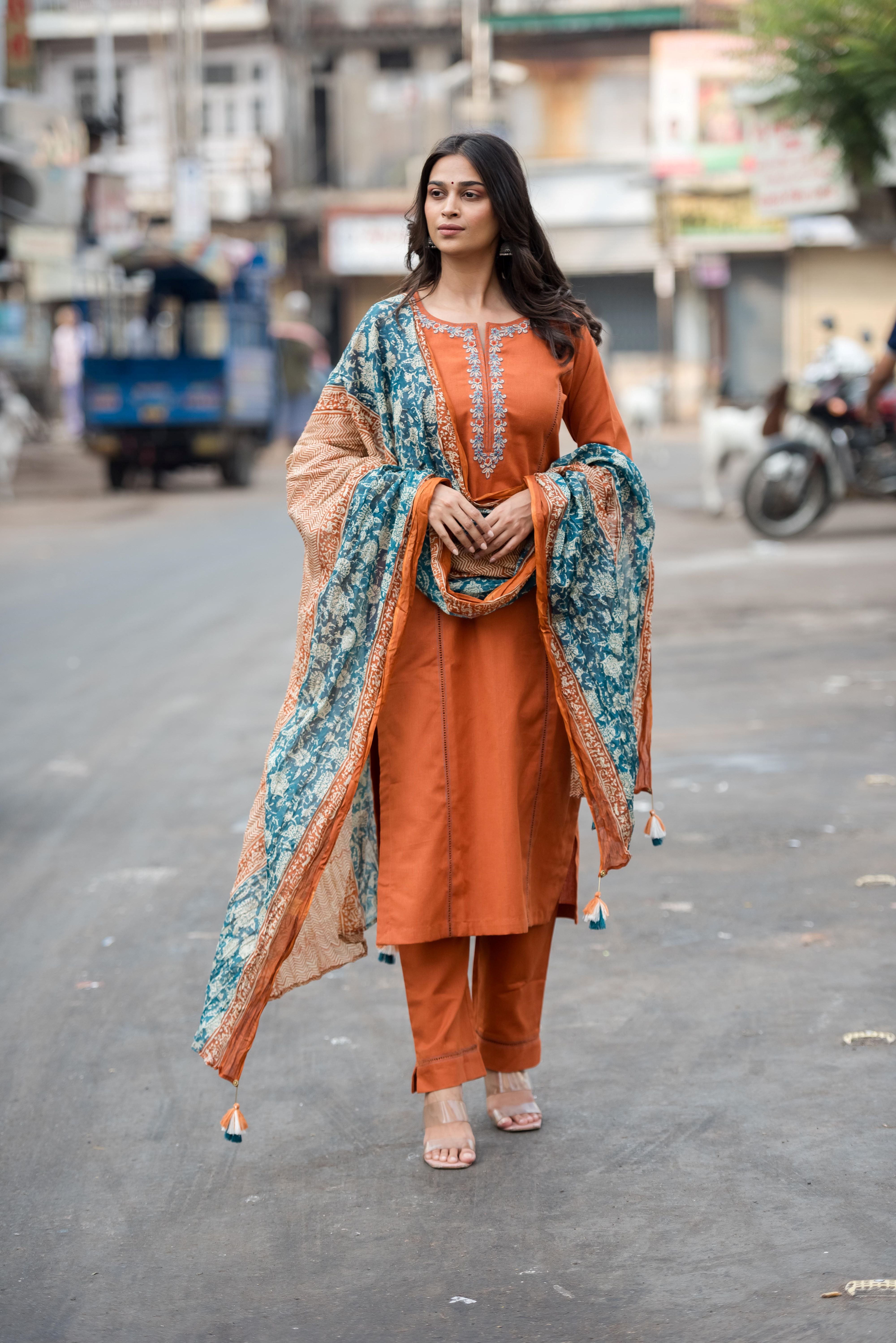 Elegant Rust South Cotton Salwar Suit