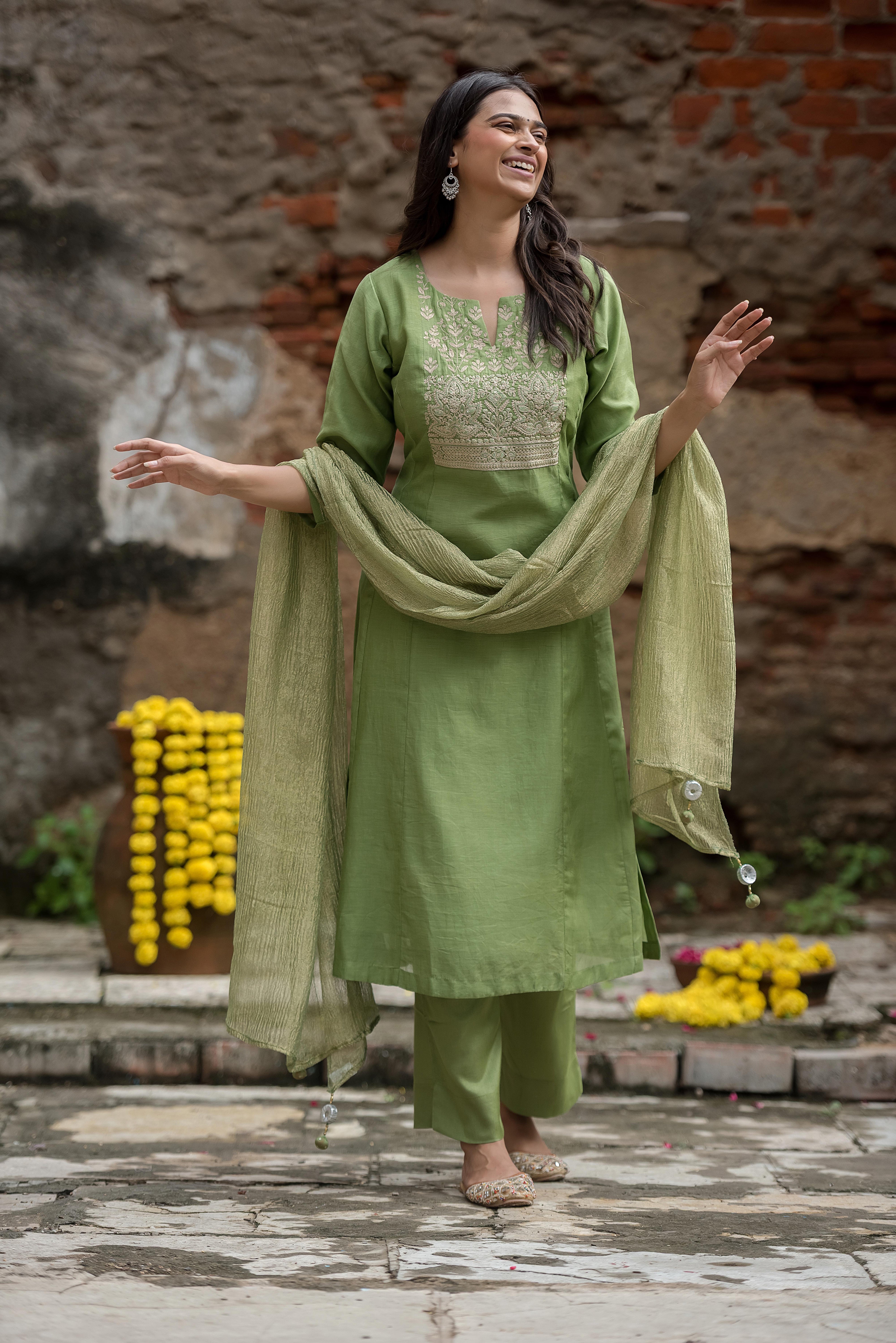 Graceful Green A-Line Salwar Suit