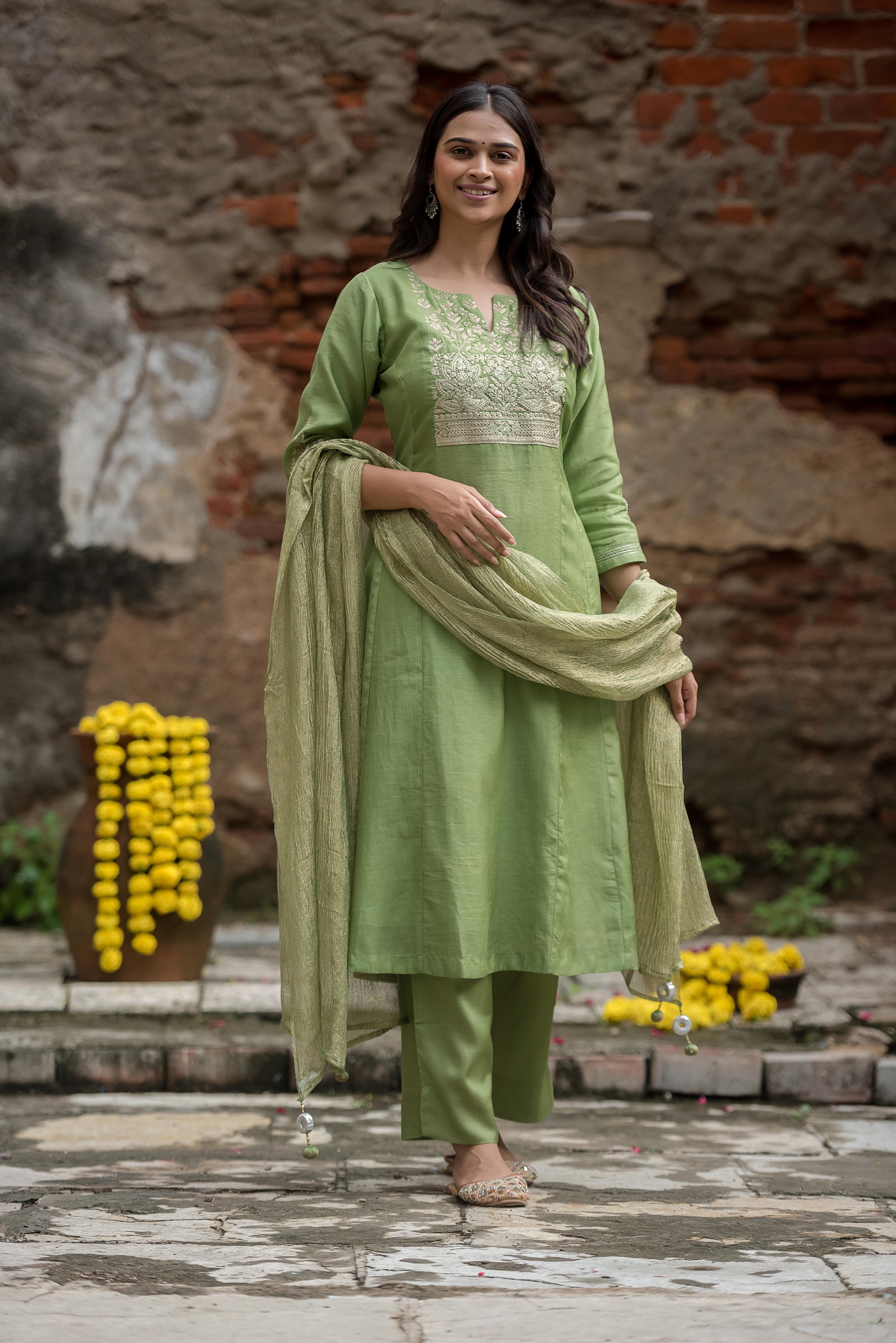 Graceful Green A-Line Salwar Suit
