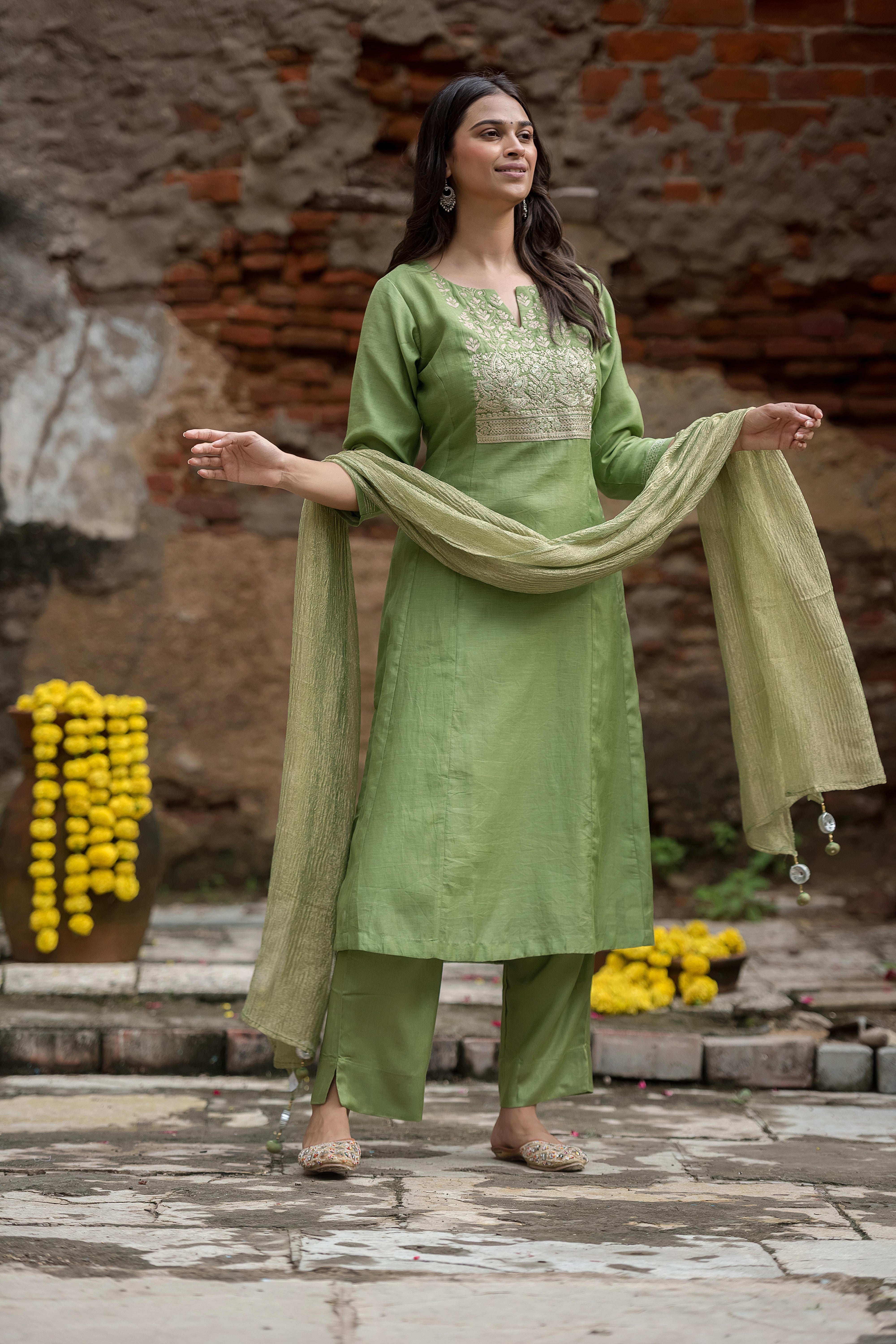 Graceful Green A-Line Salwar Suit