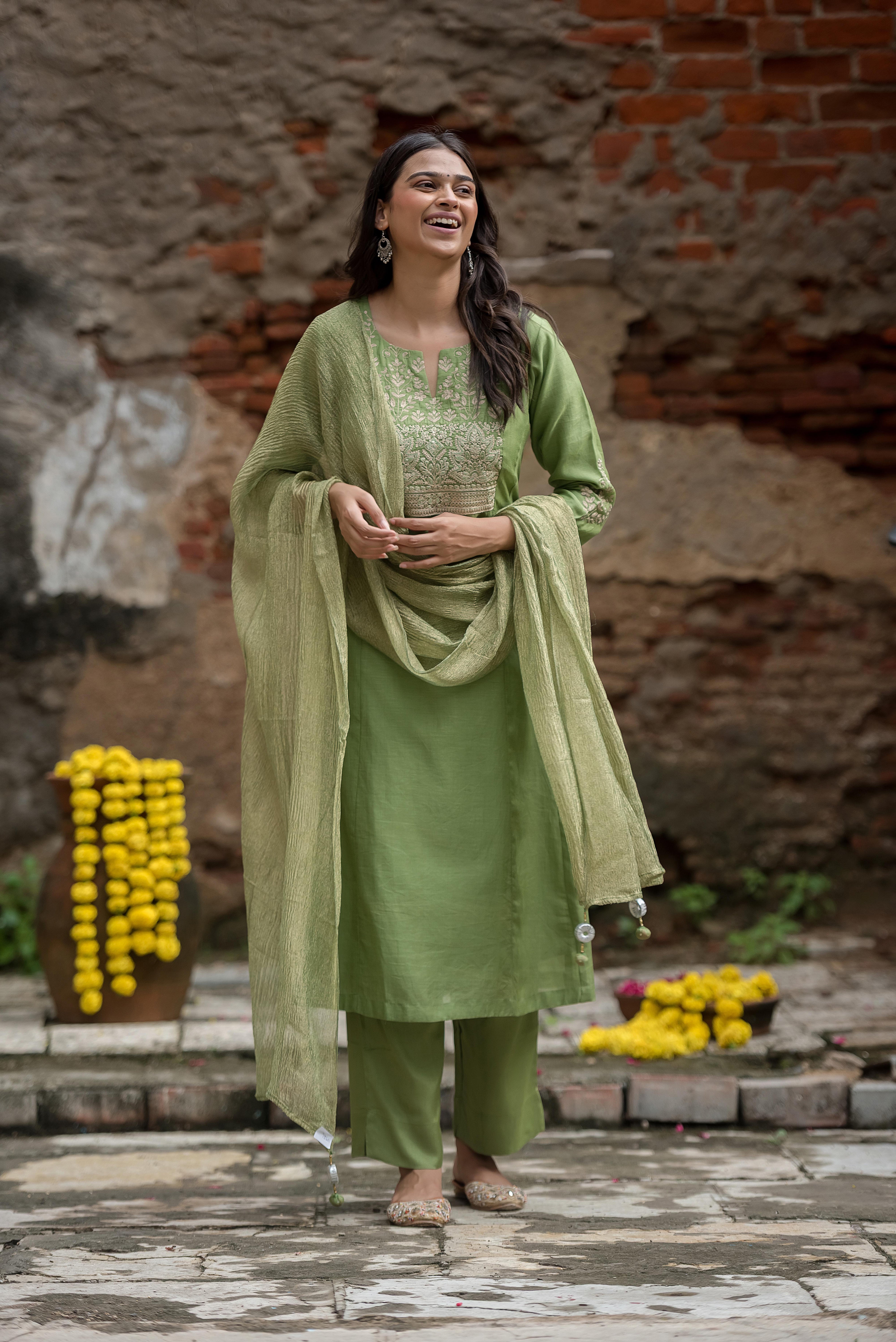 Graceful Green A-Line Salwar Suit
