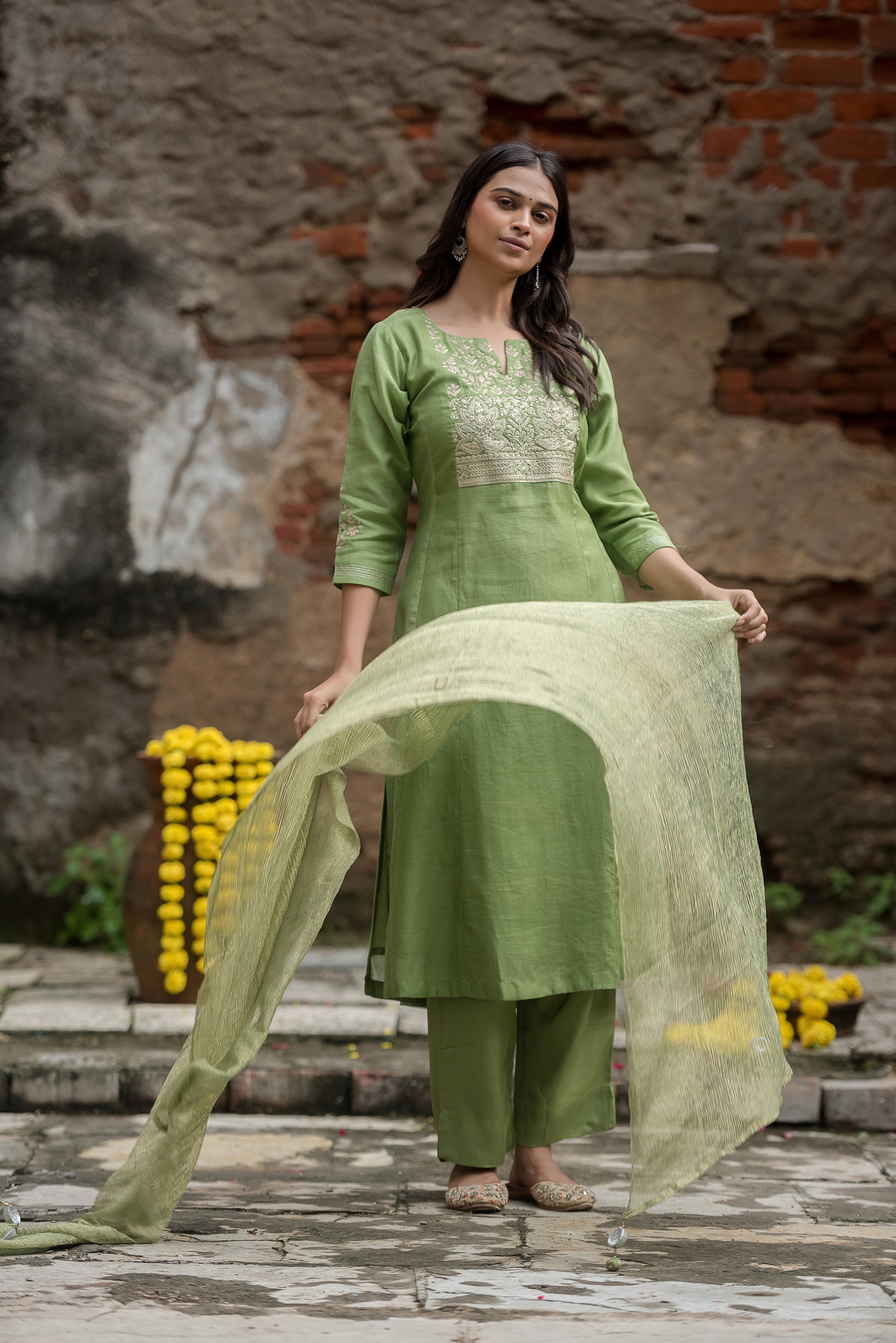 Graceful Green A-Line Salwar Suit