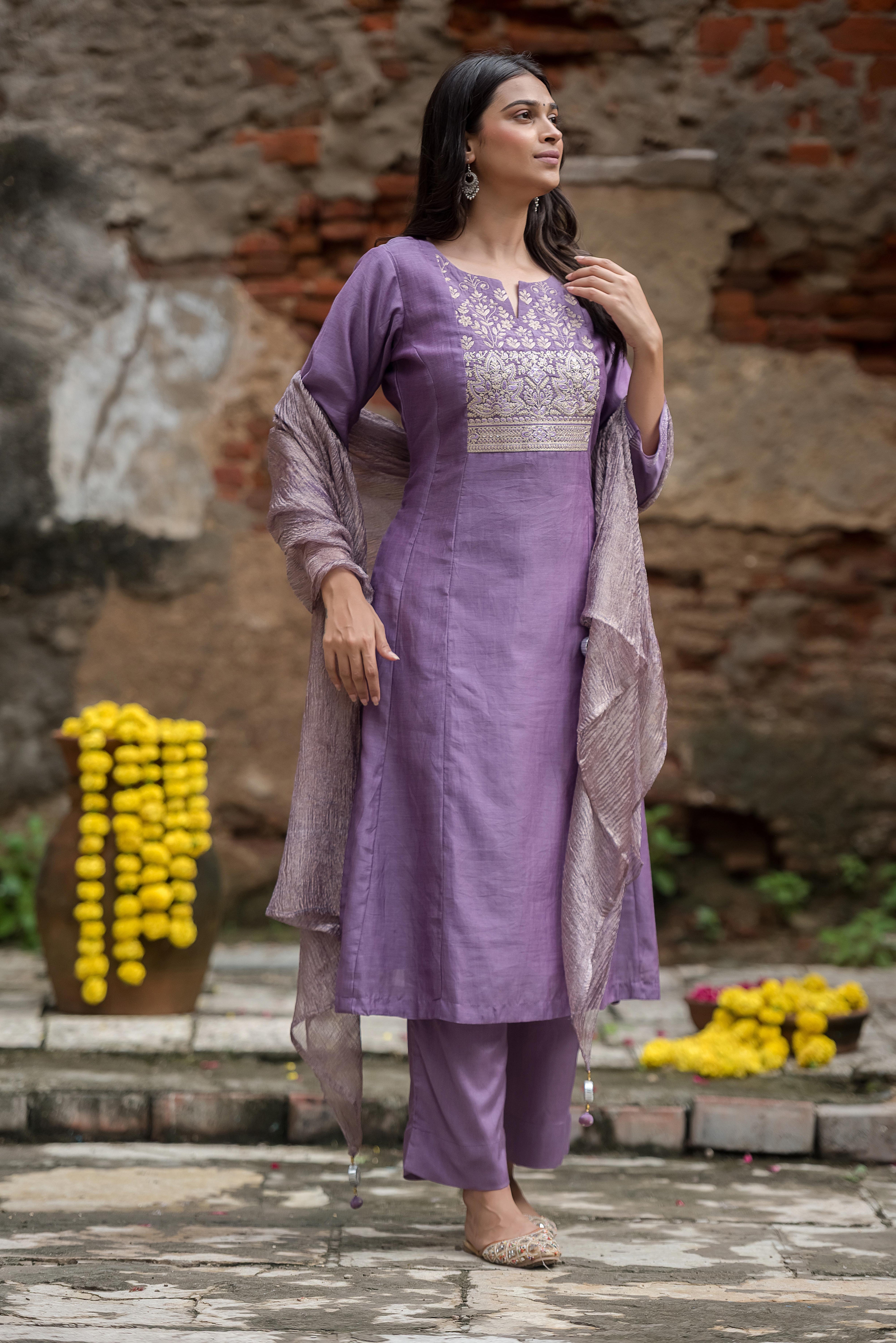 Elegant Lilac A-Line Salwar Suit