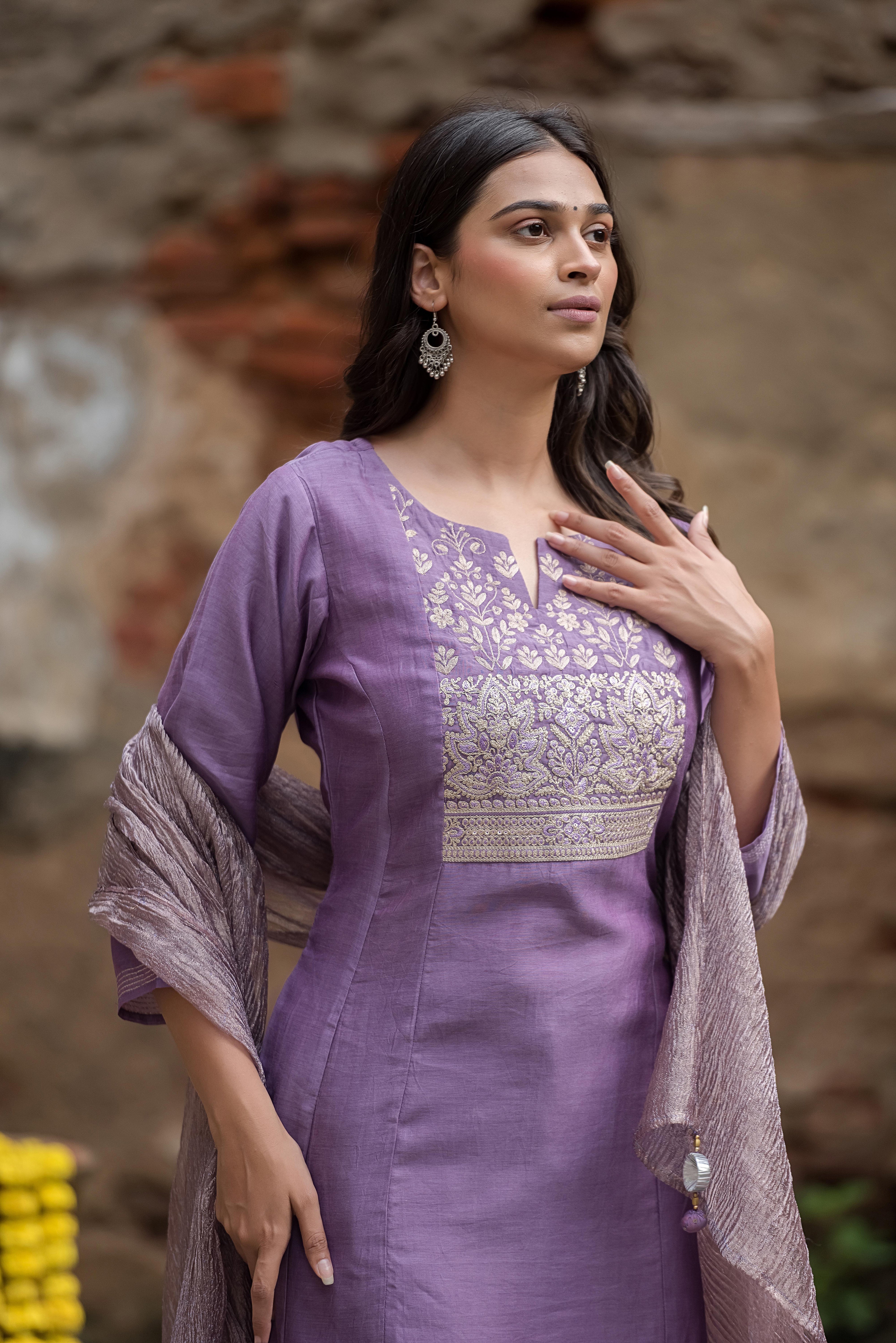 Elegant Lilac A-Line Salwar Suit