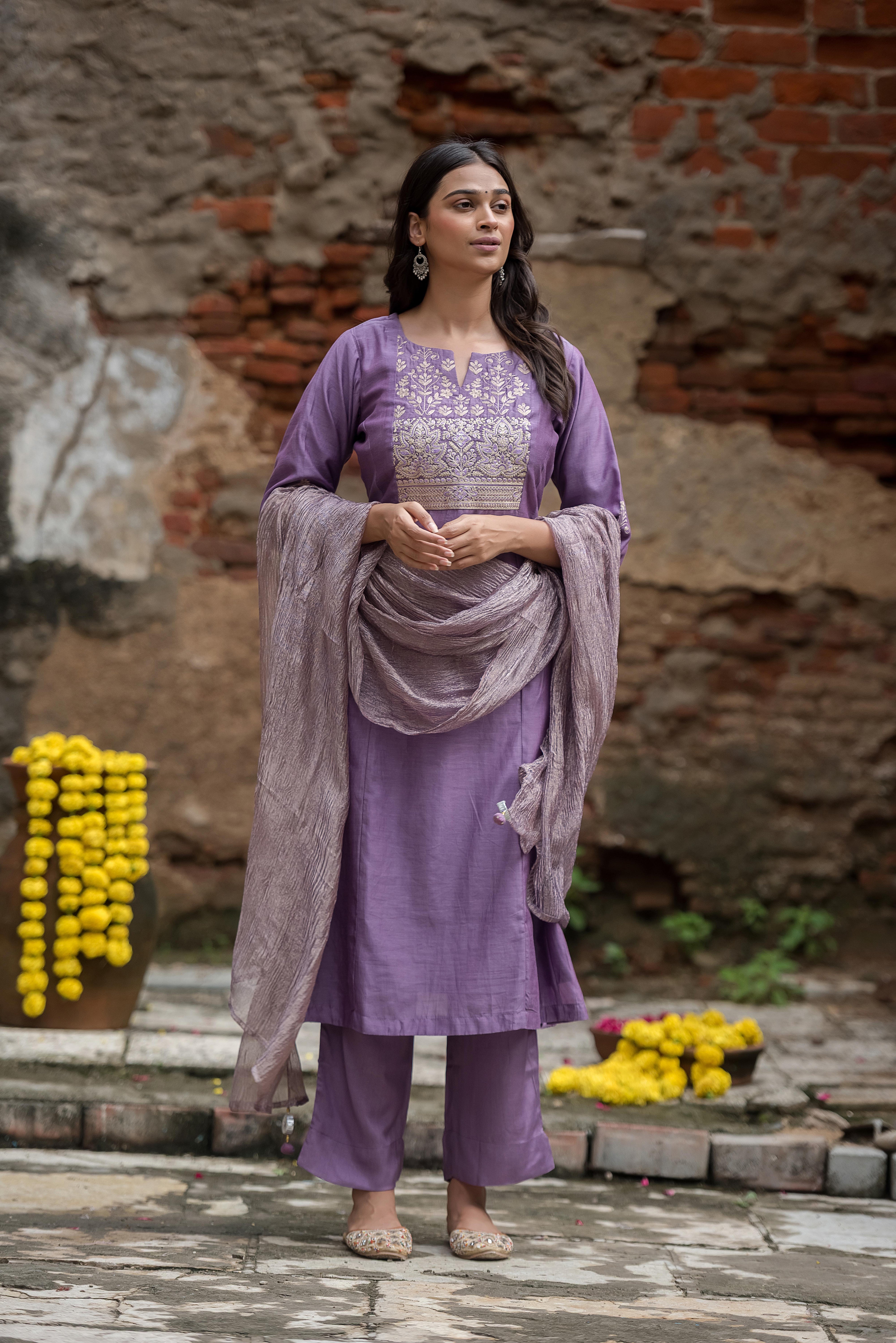 Elegant Lilac A-Line Salwar Suit