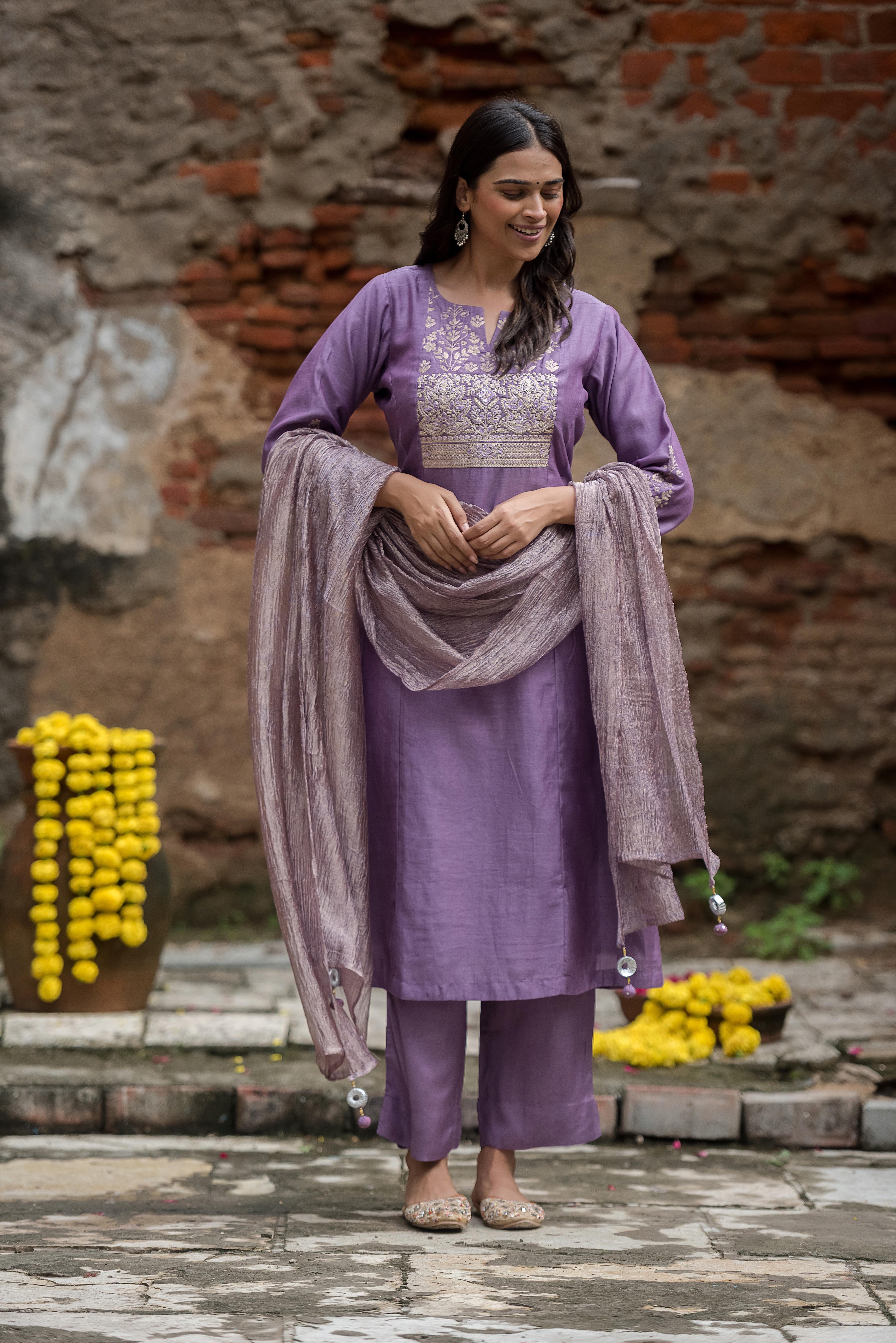 Elegant Lilac A-Line Salwar Suit