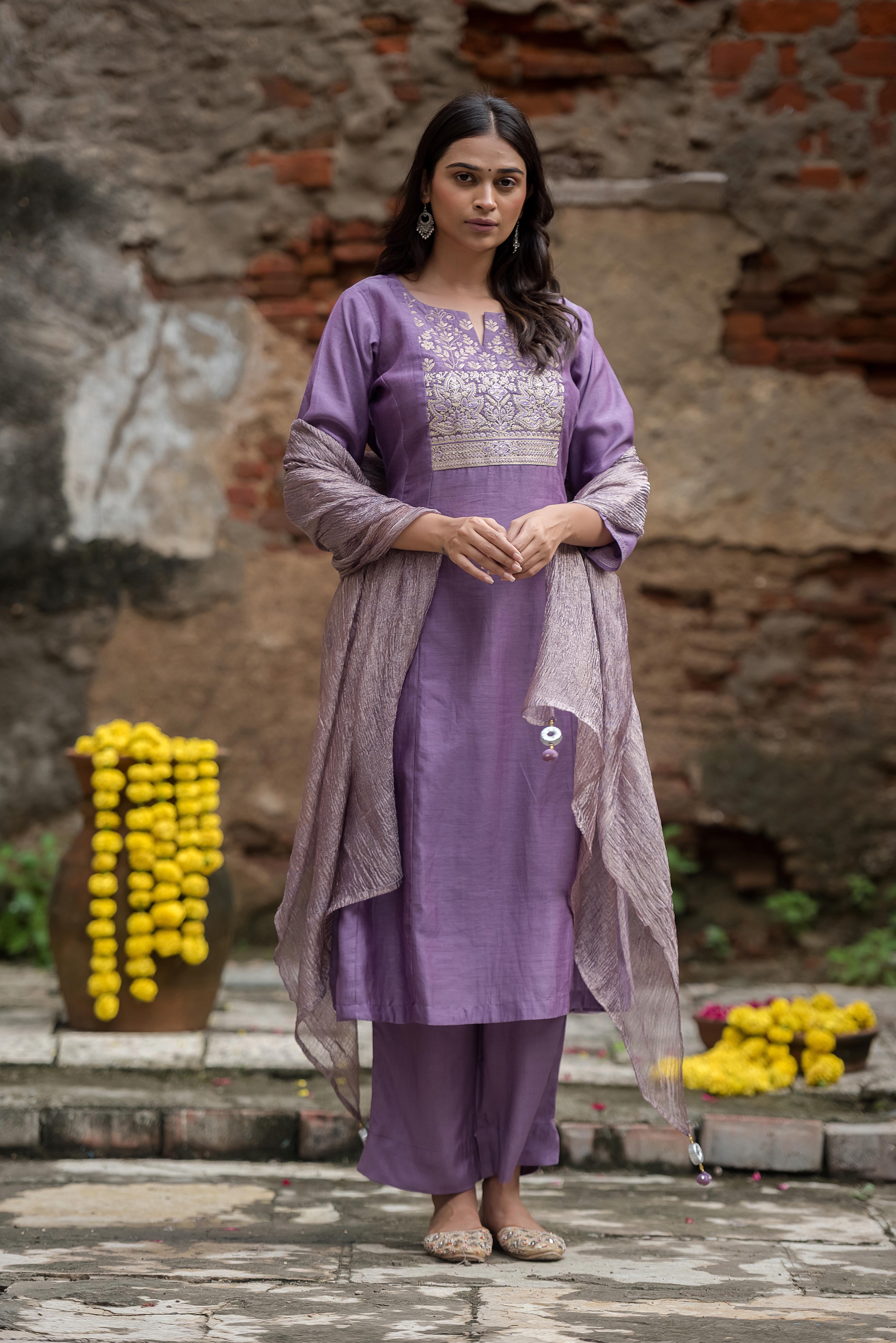 Elegant Lilac A-Line Salwar Suit