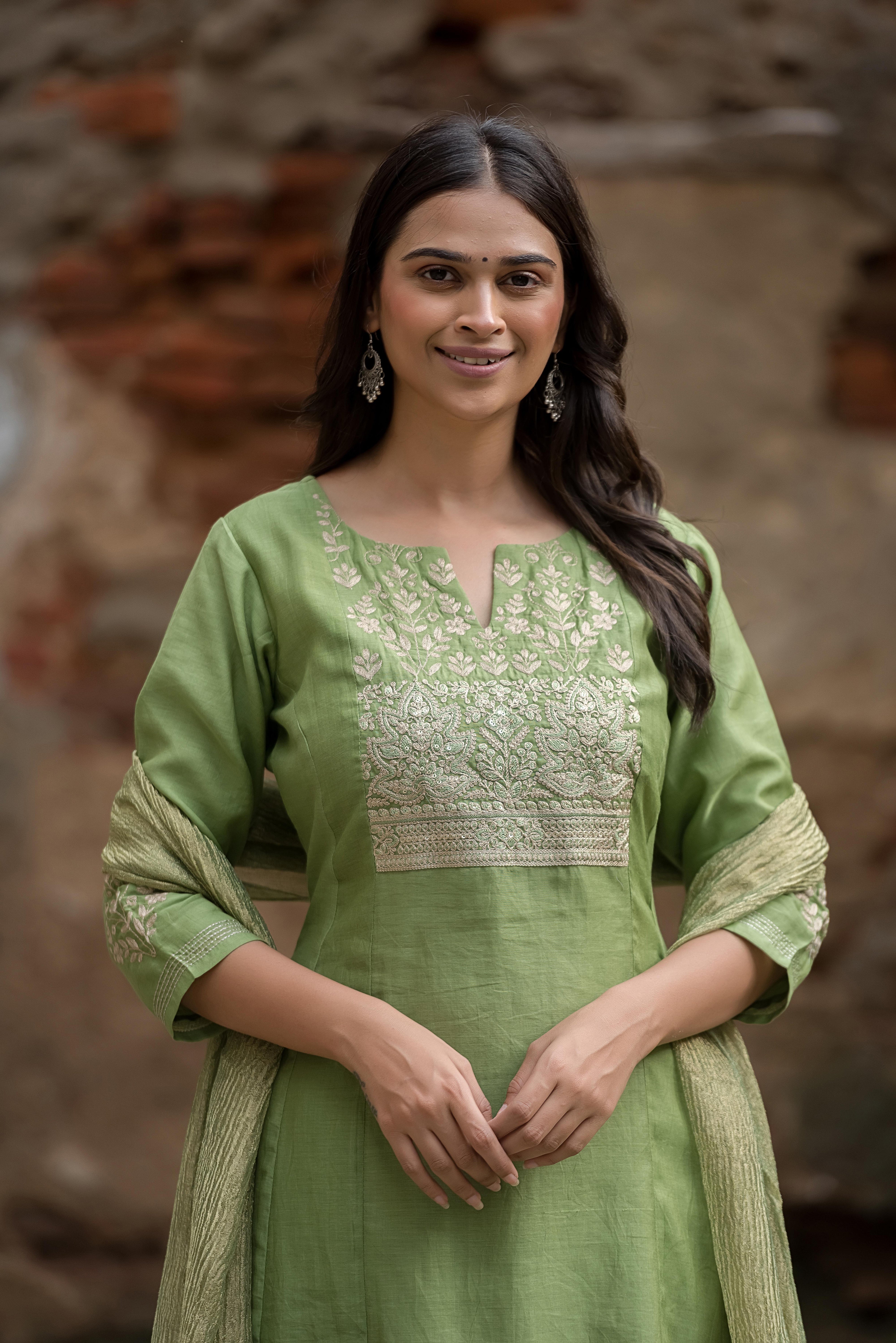 Graceful Green A-Line Salwar Suit