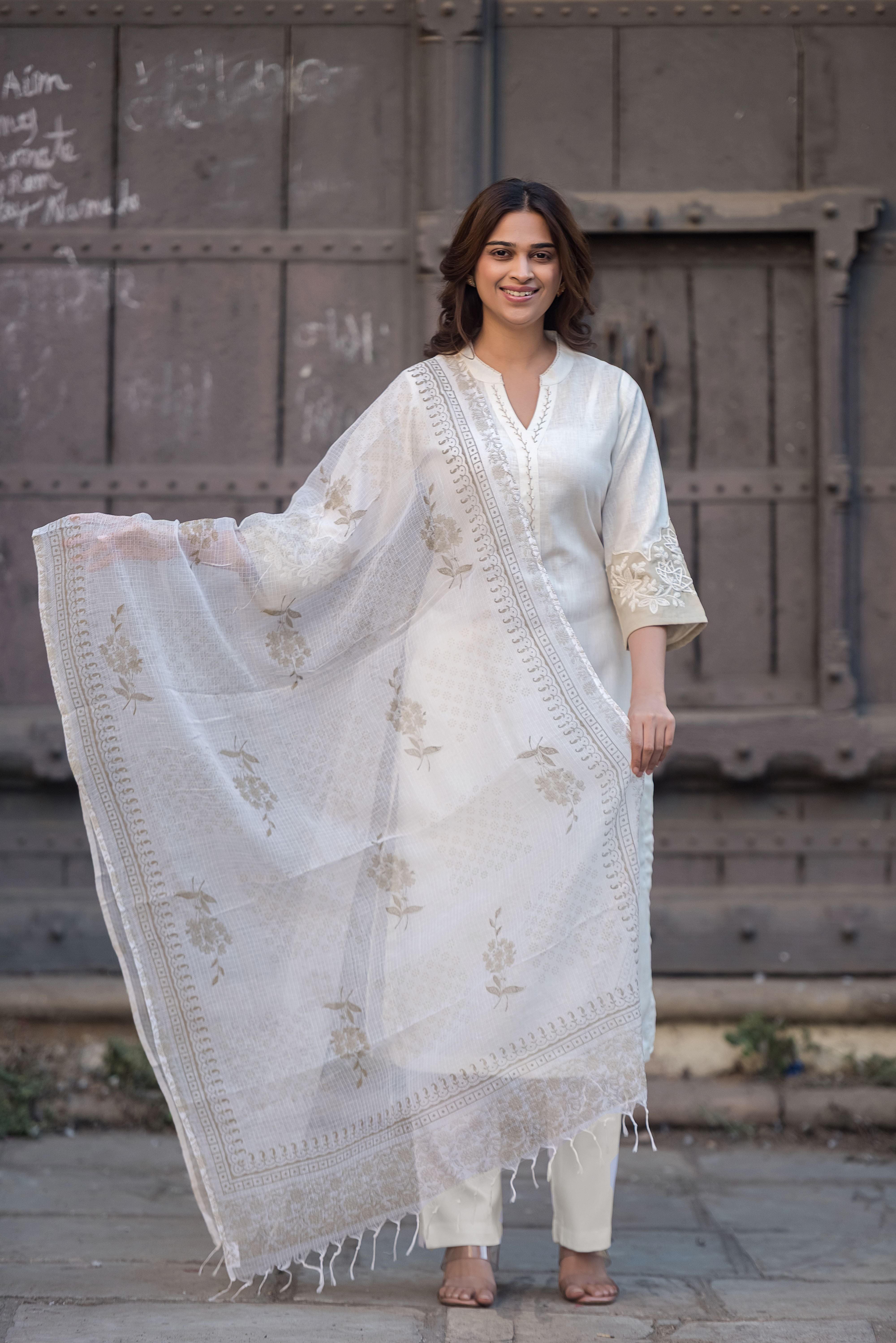 Cream Straight Suit Set