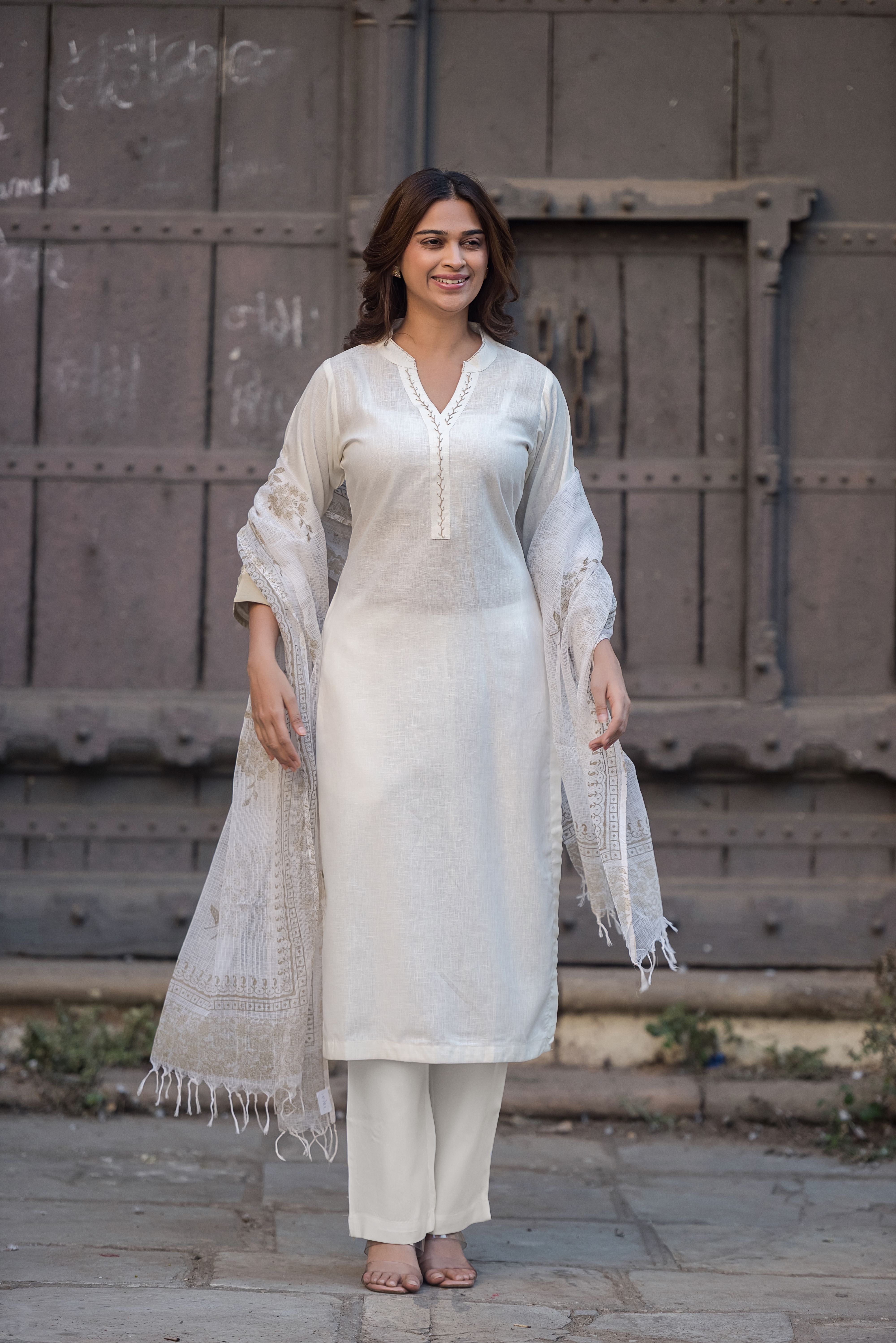 Cream Straight Suit Set