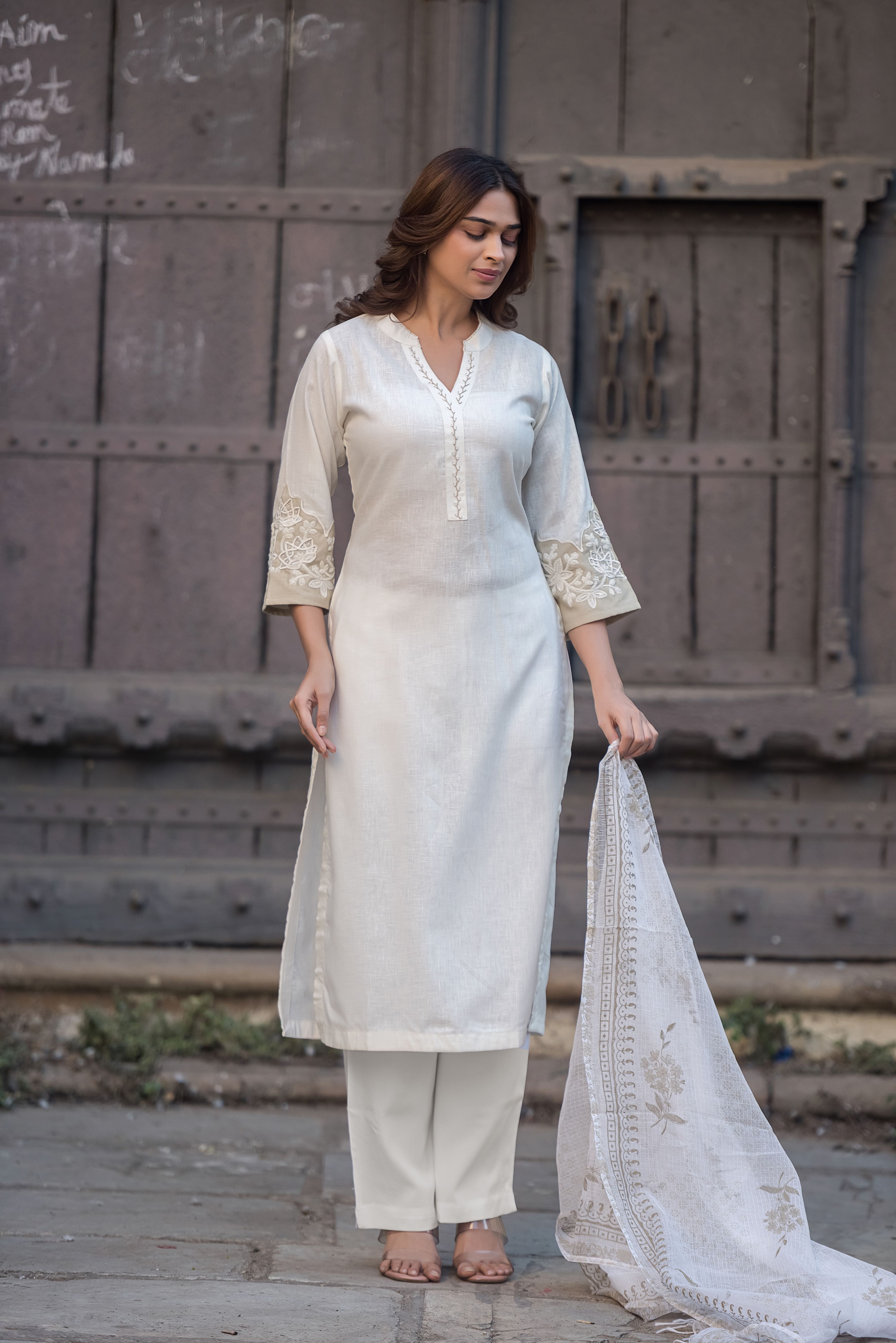 Cream Straight Suit Set