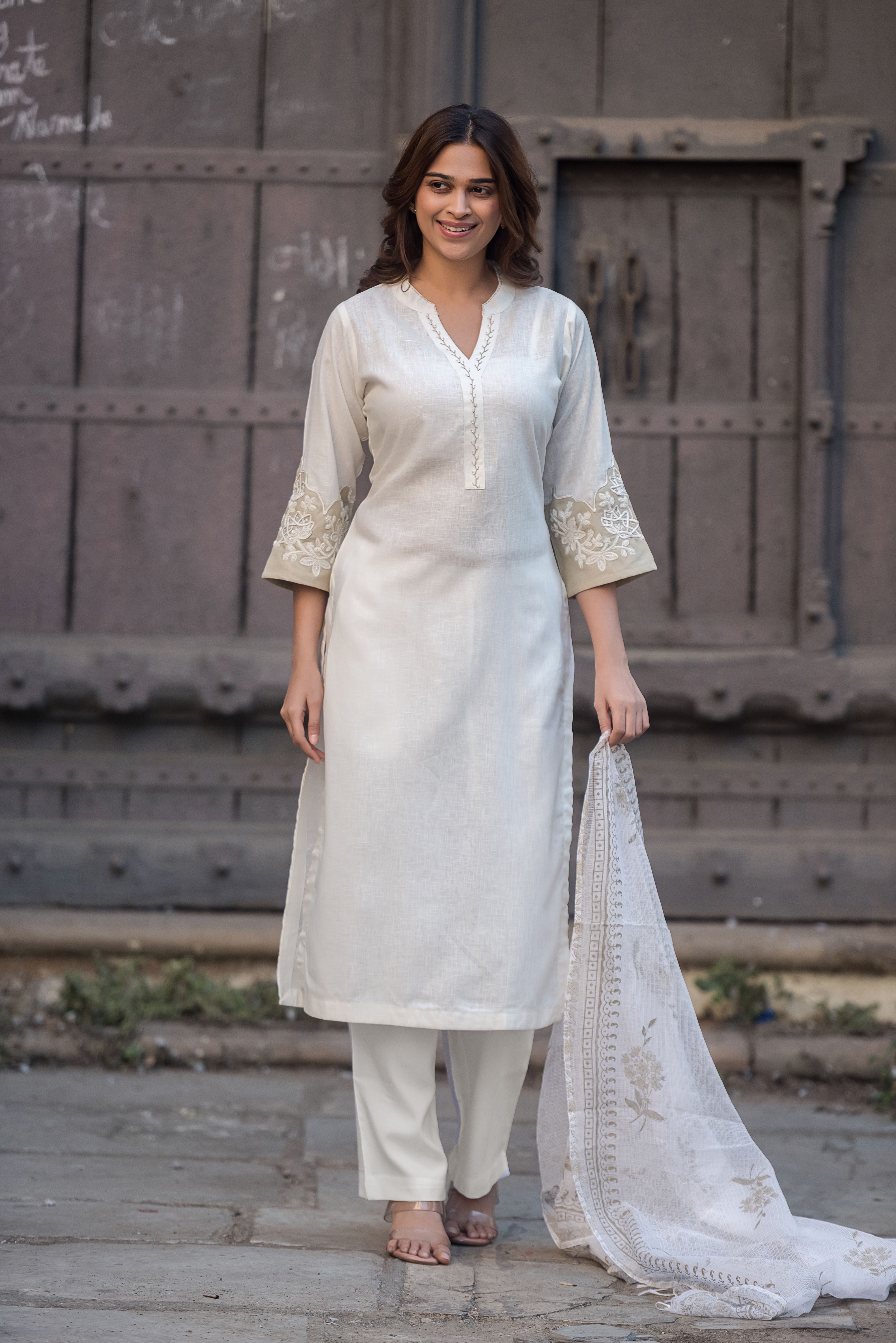 Cream Straight Suit Set