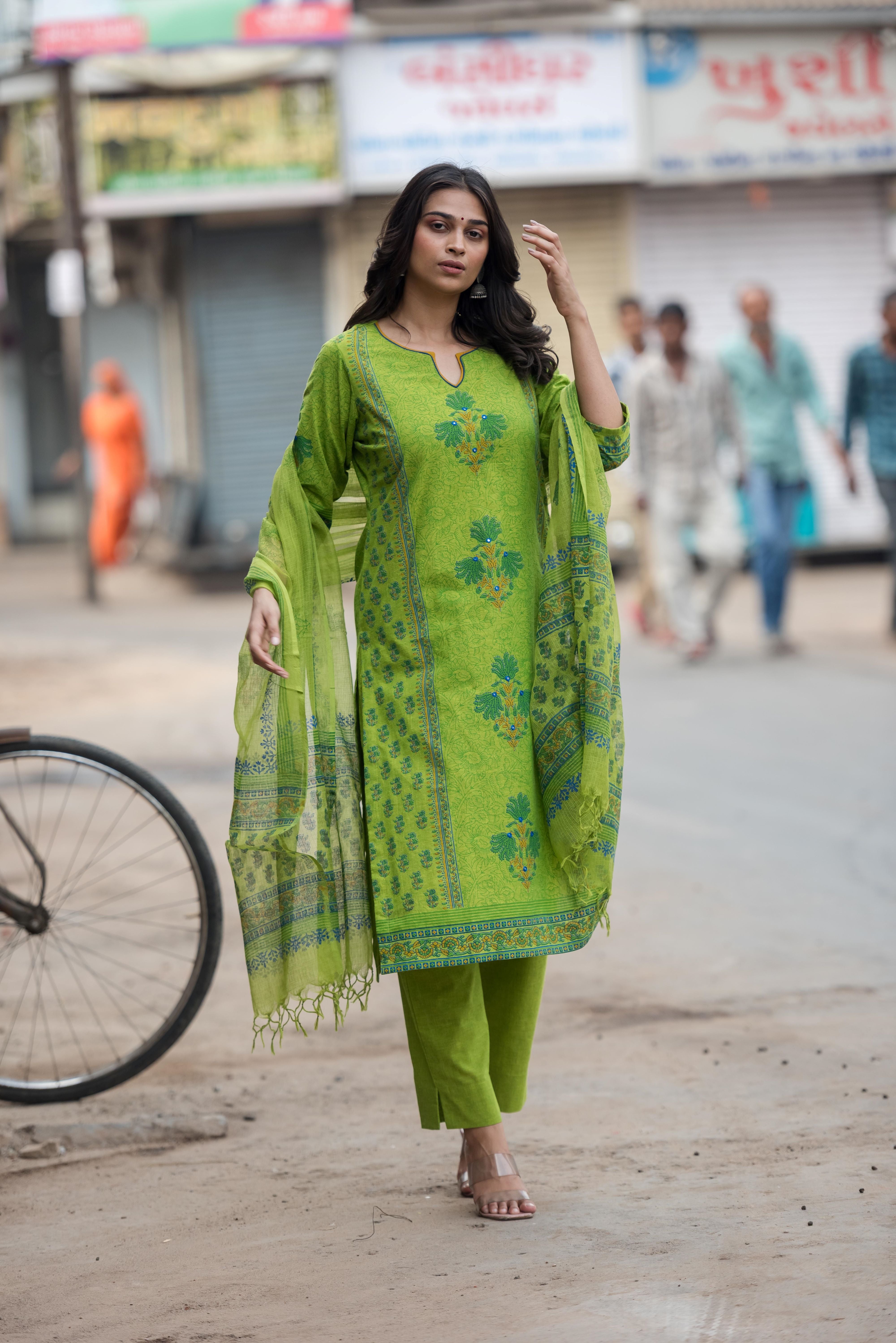 A Green South Cotton Salwar Suit