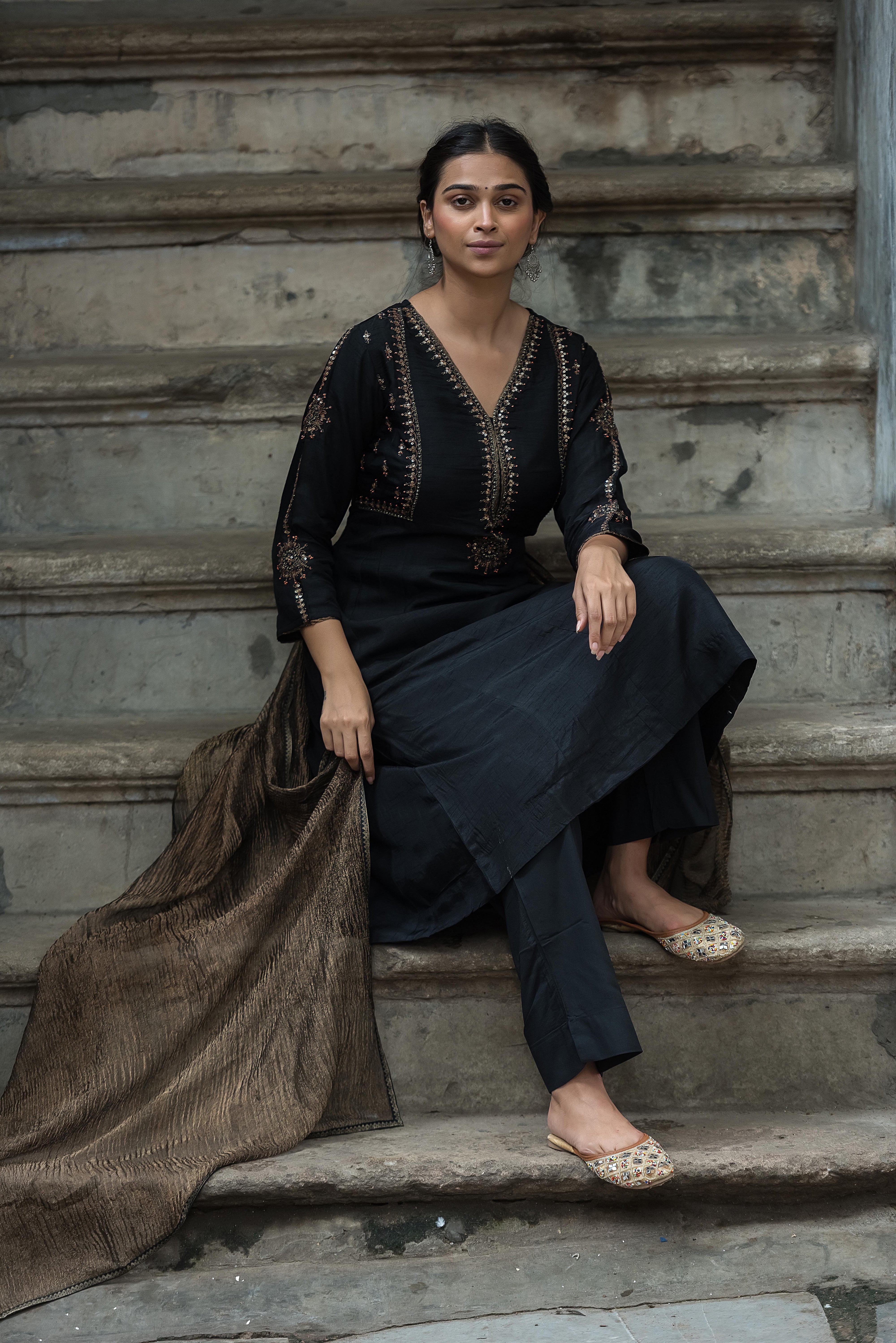 Classic black A-line Salwar Suit