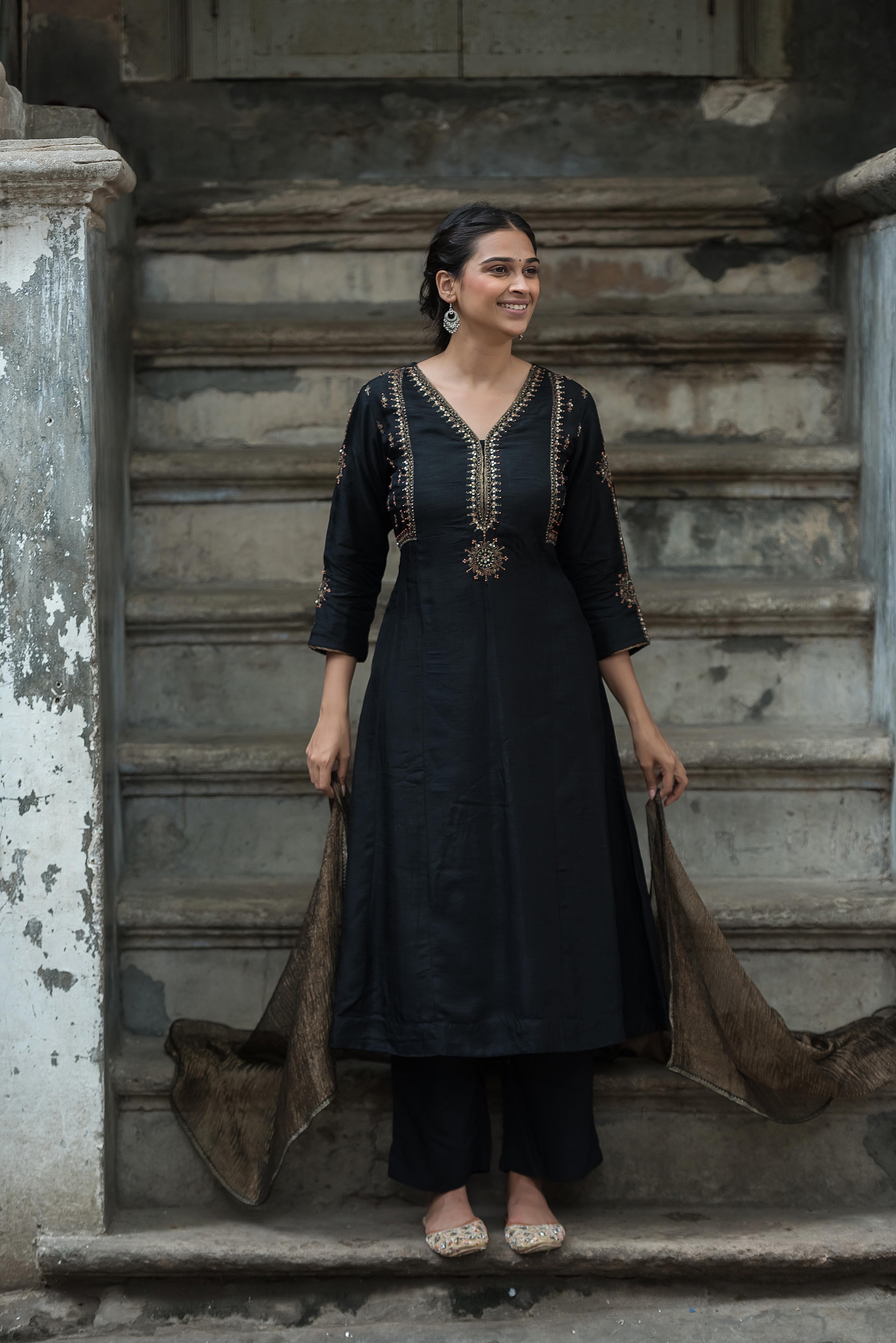 Classic black A-line Salwar Suit