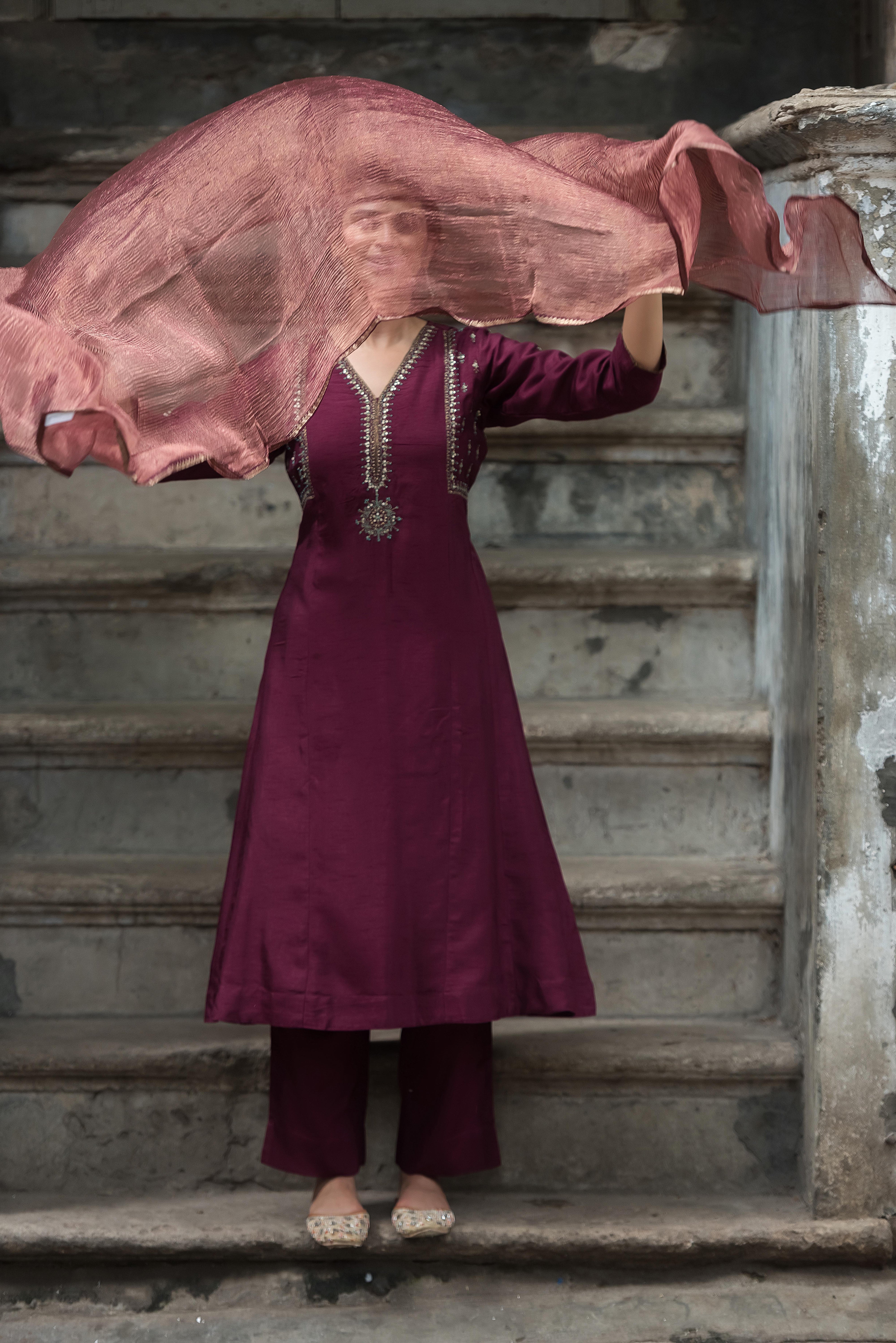 Magenta A-line Salwar Suit