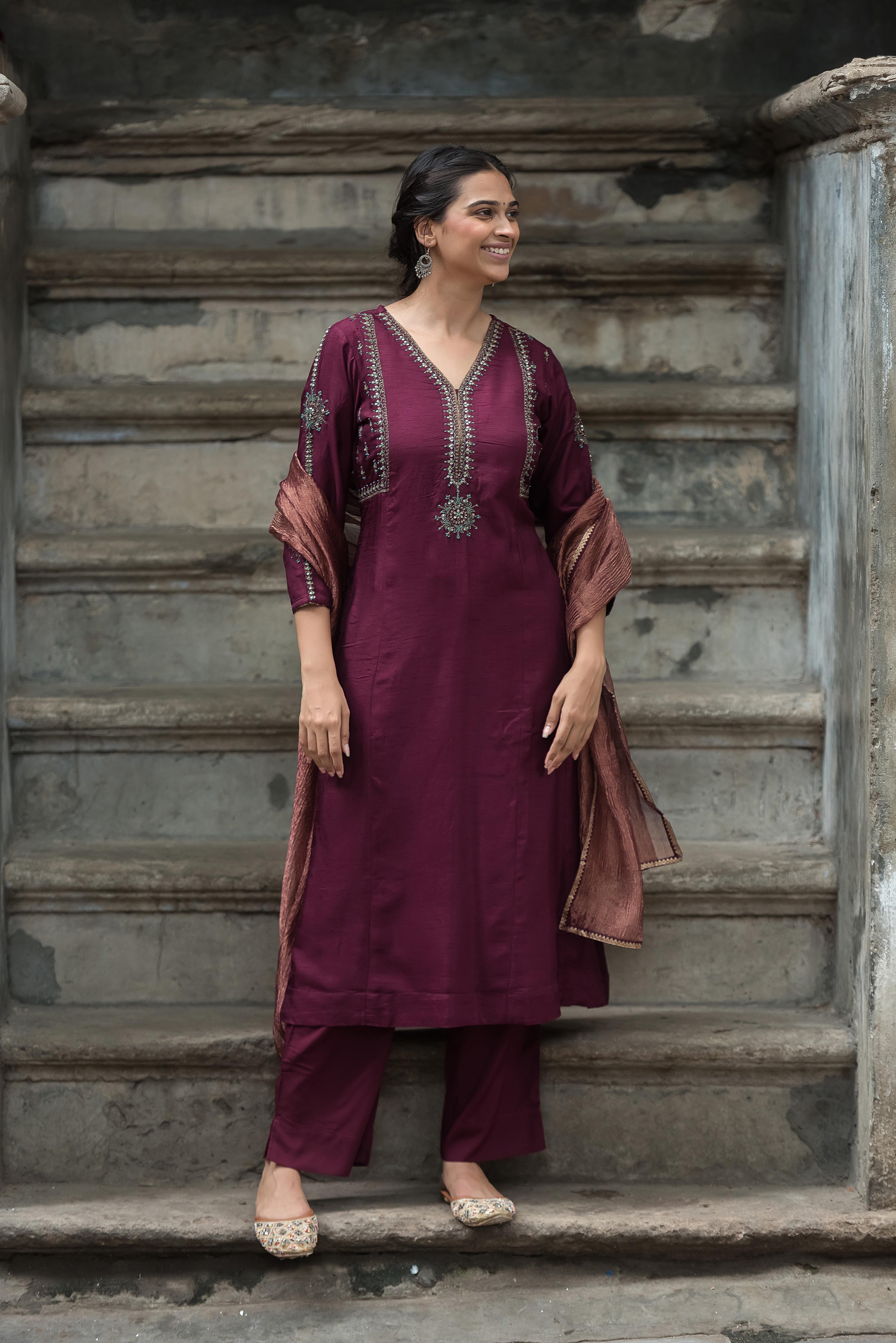 Magenta A-line Salwar Suit