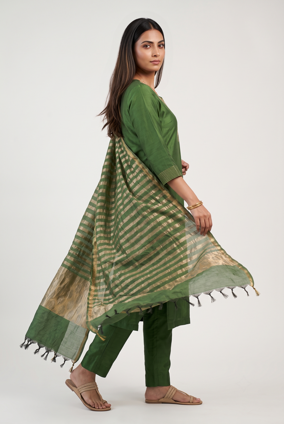 Green Straight Silk Salwar Suit