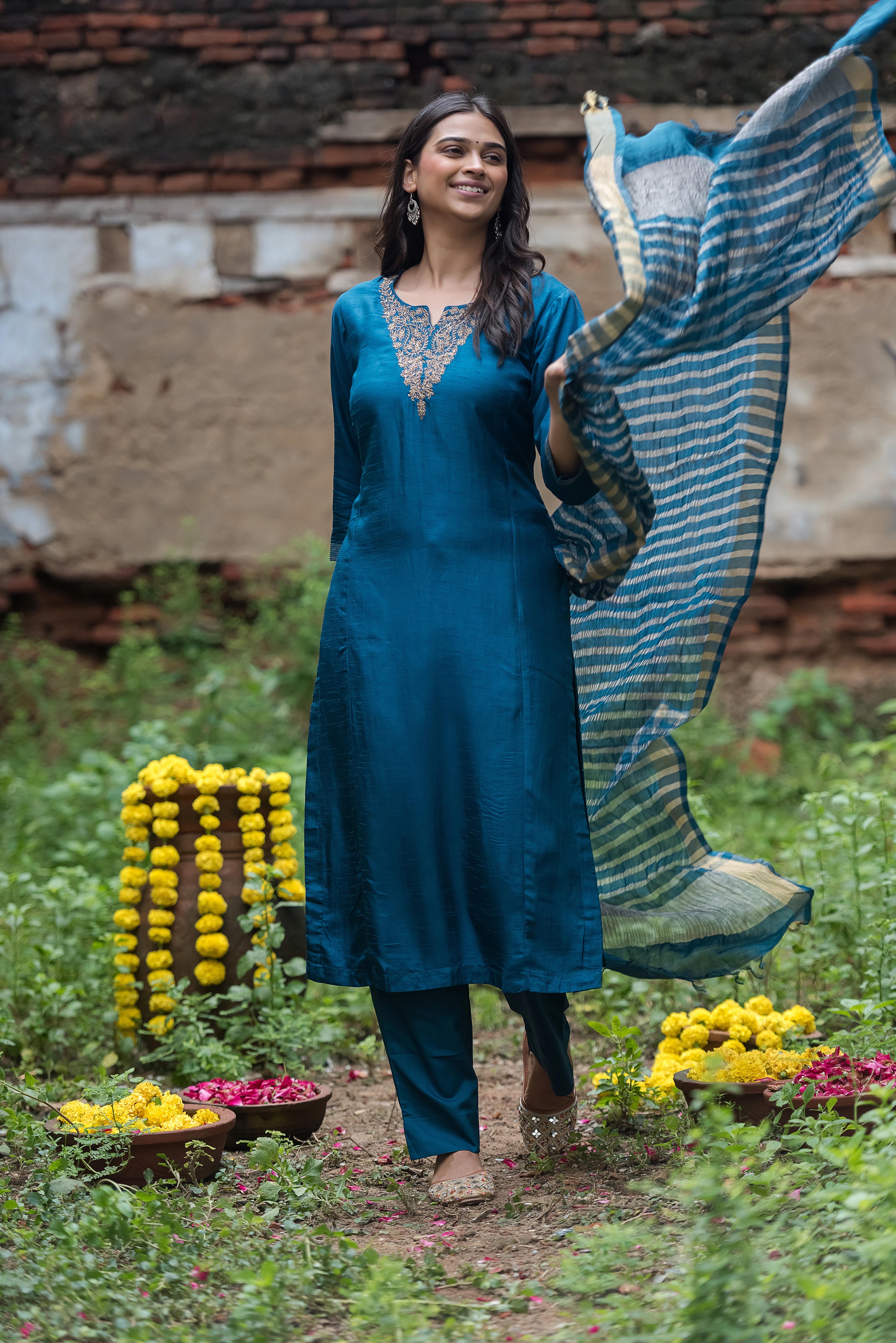 Rama Straight Suit with Khat Details