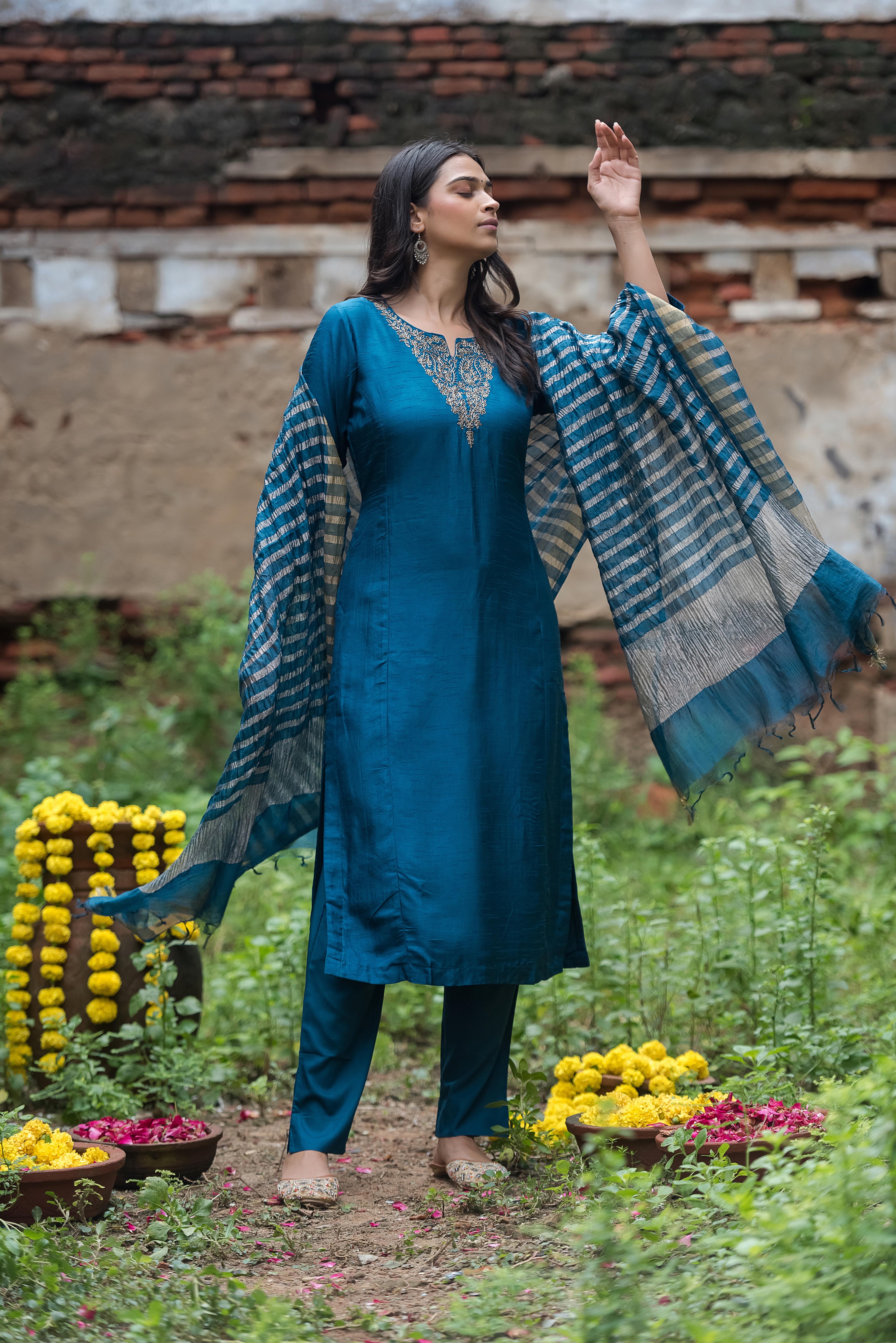 Rama Straight Suit with Khat Details