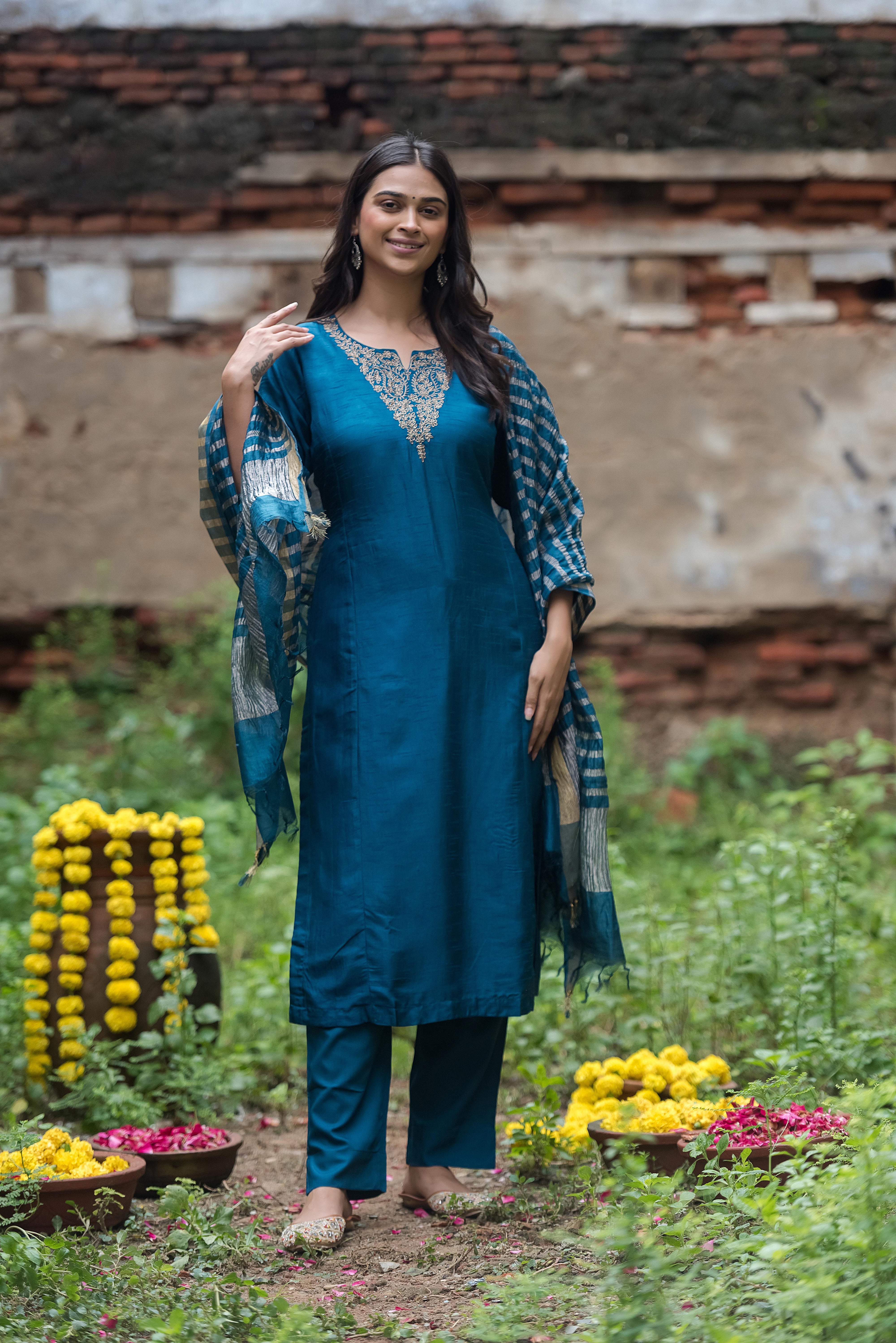 Rama Straight Suit with Khat Details