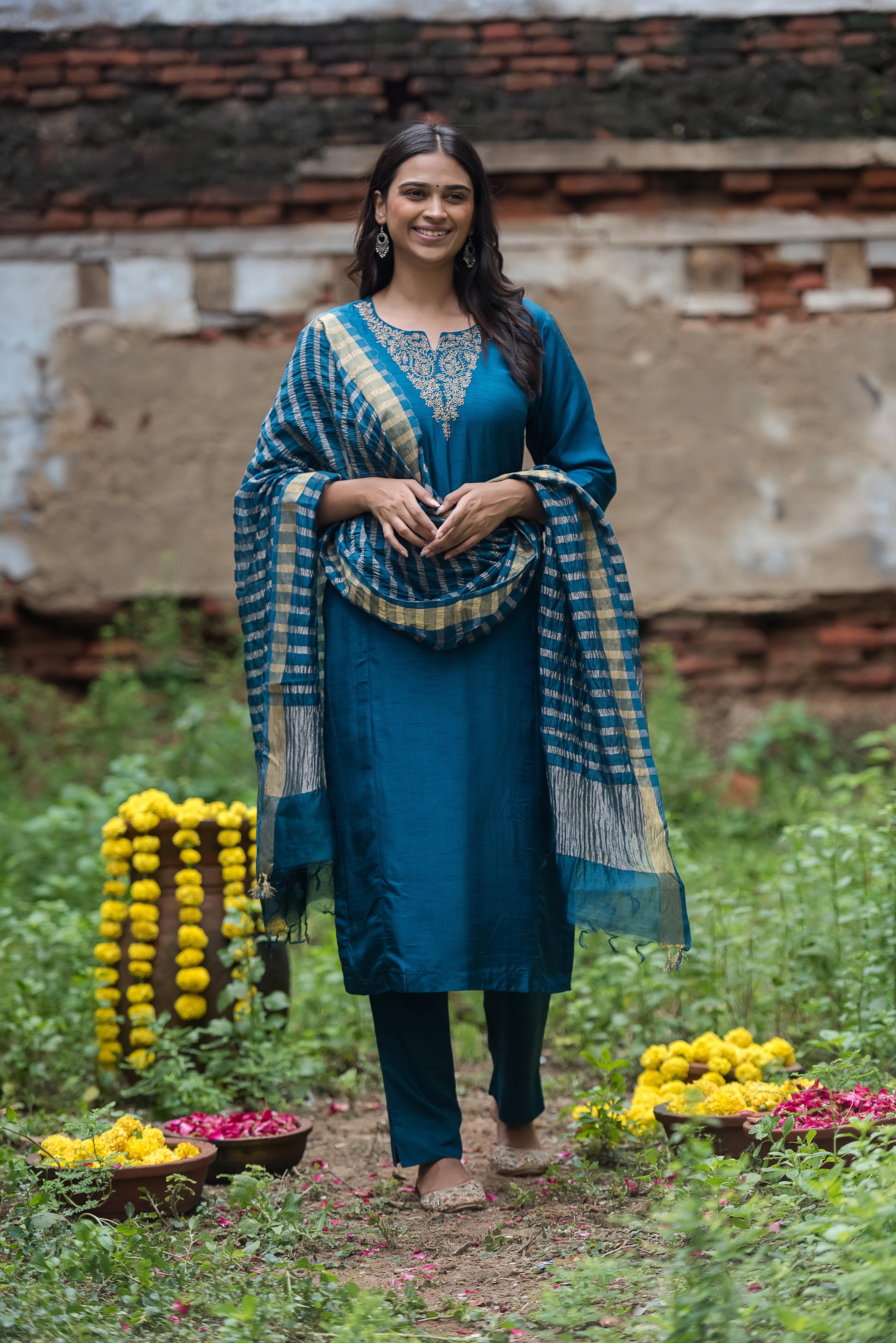 Rama Straight Suit with Khat Details