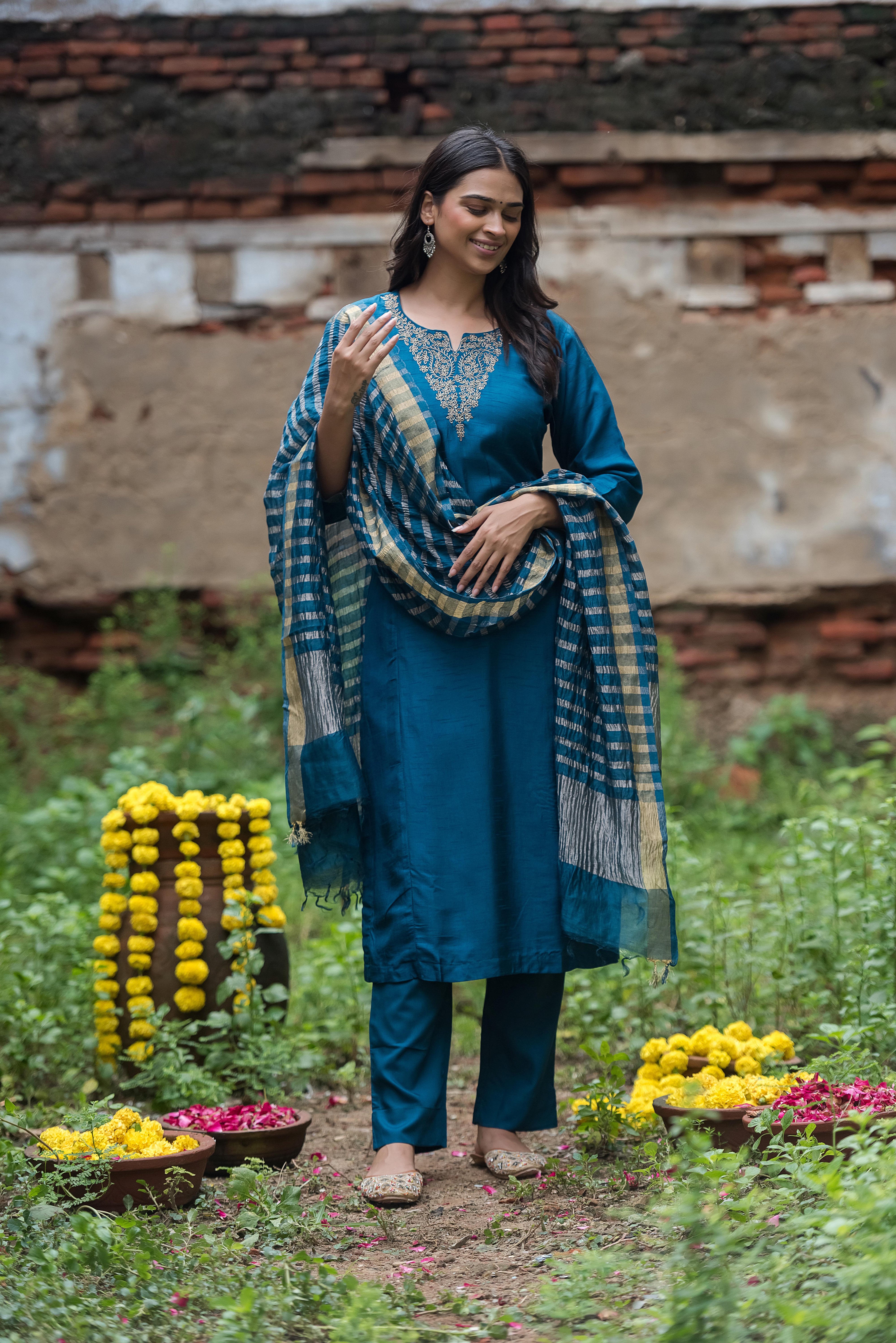 Rama Straight Suit with Khat Details