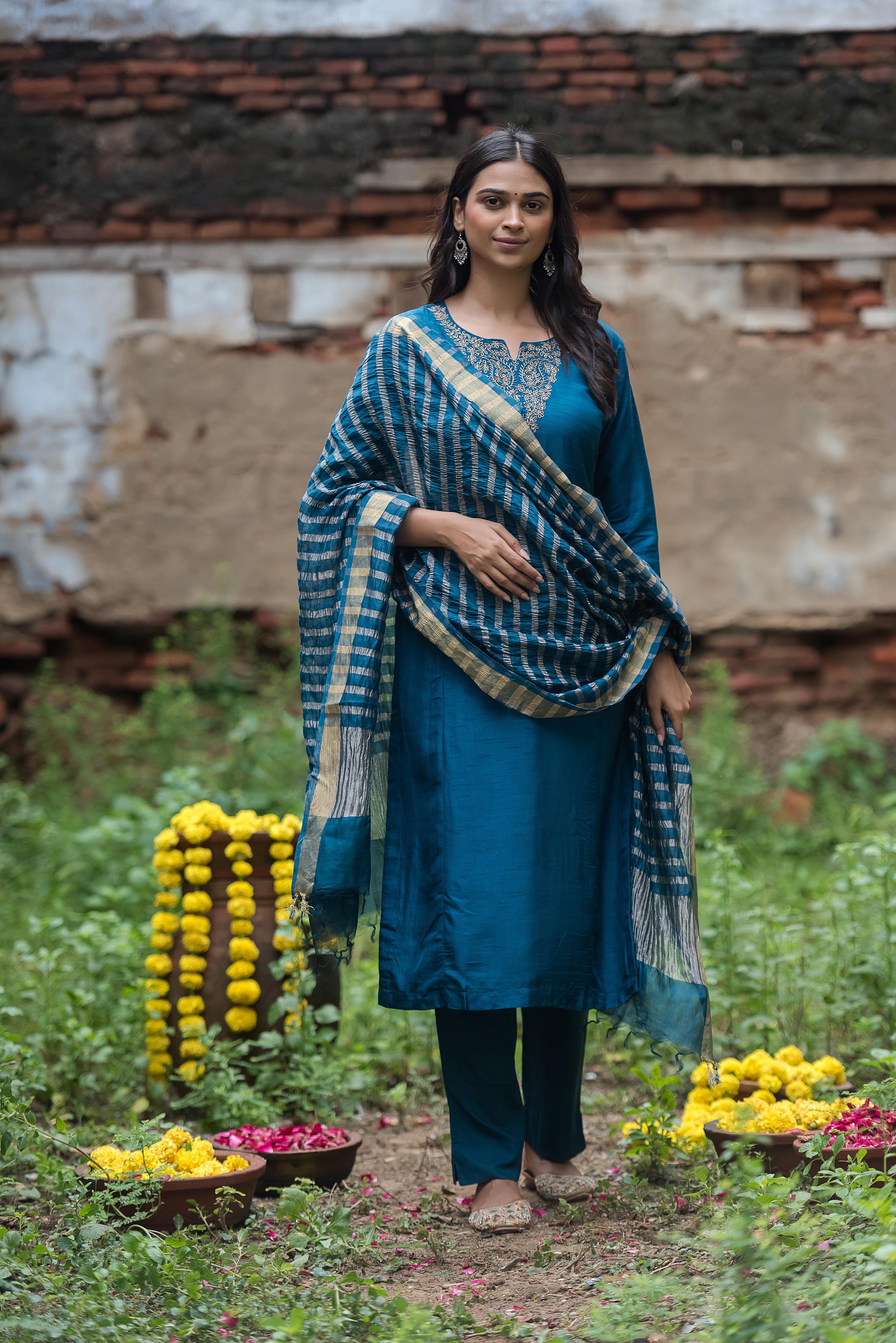 Rama Straight Suit with Khat Details