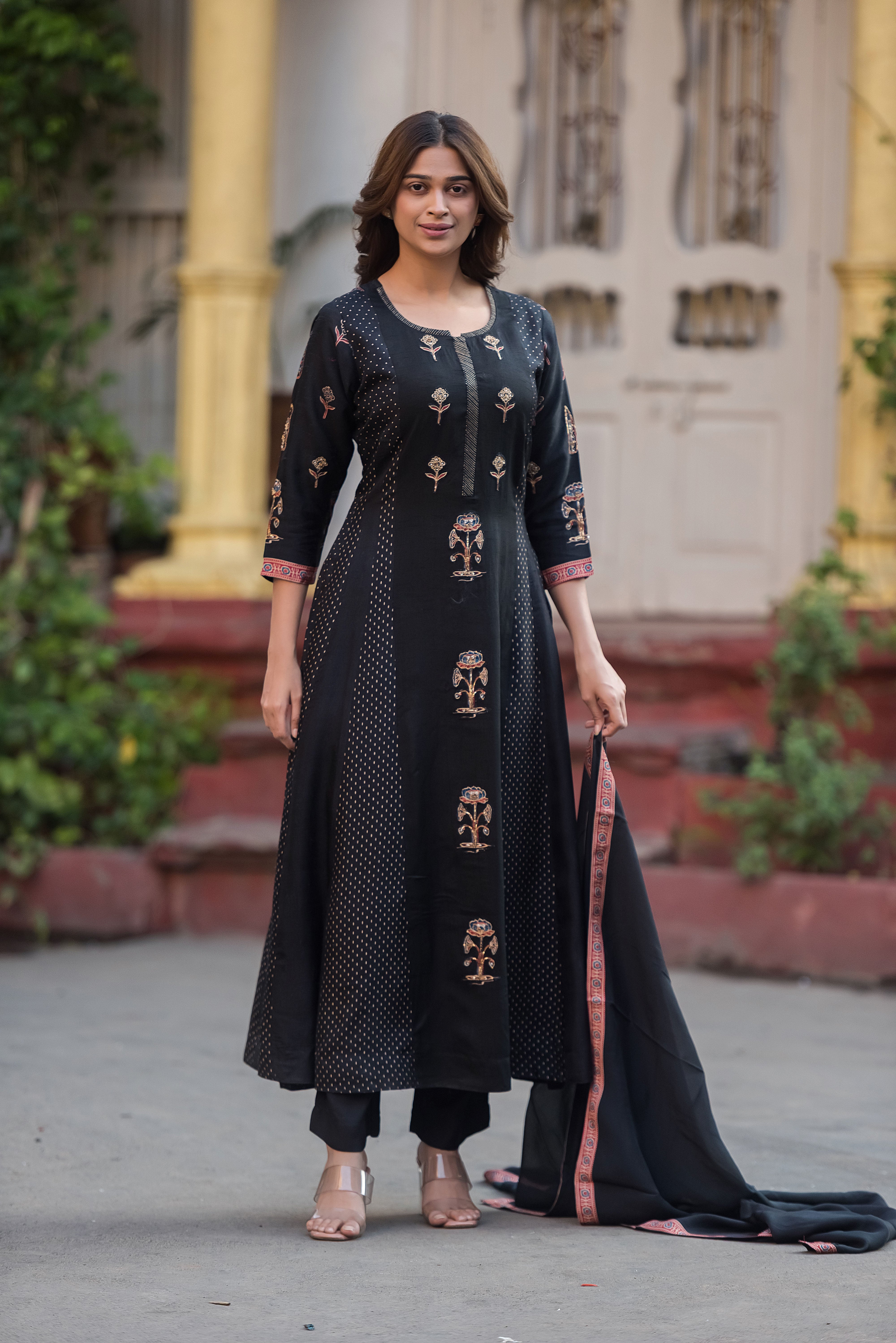 Rich Dola Silk Black Flared Suit Set