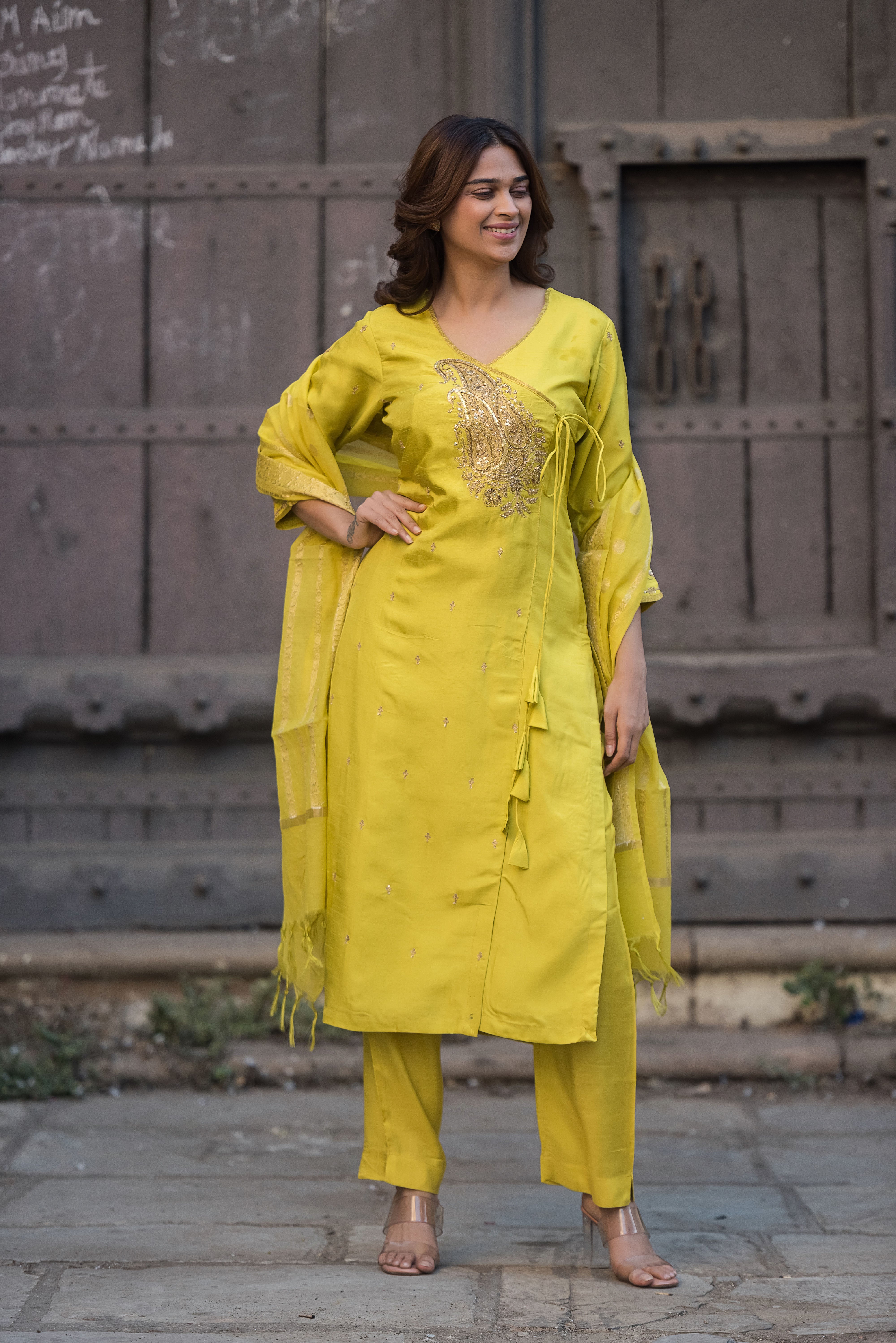 Lemon Angrakha Salwar Suit Set