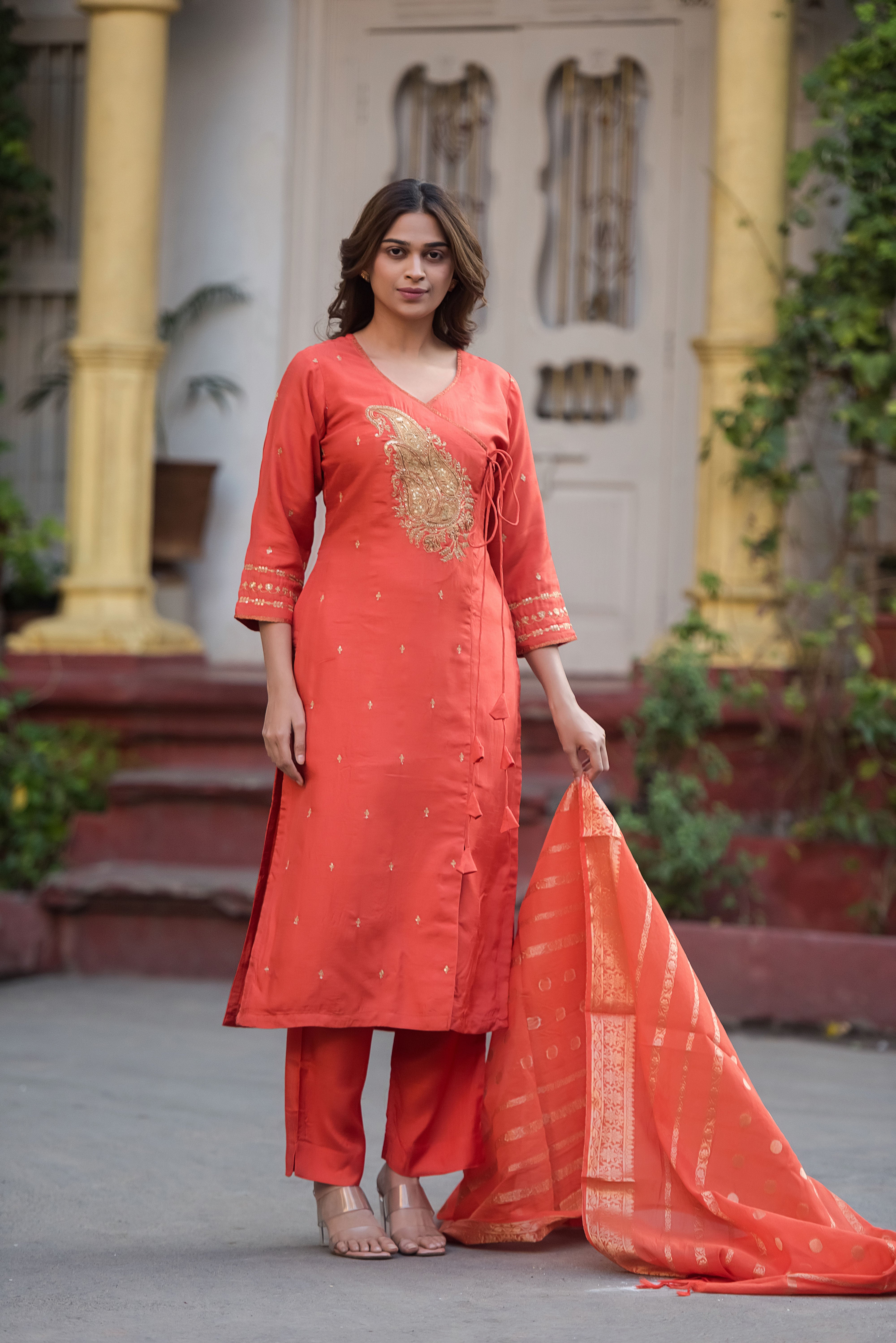 Rust Angrakha Salwar Suit Set