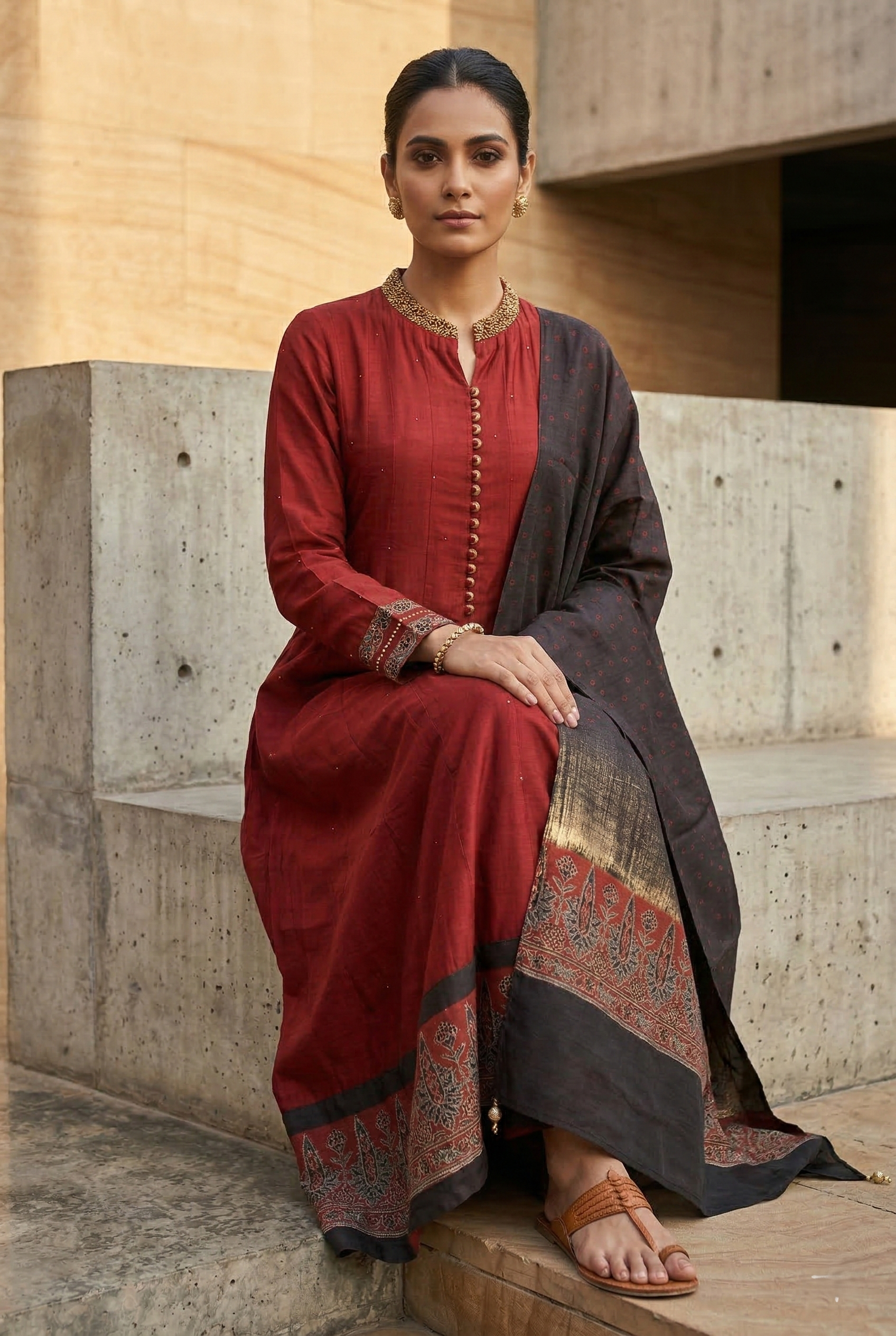 Red Aline Salwar Suit Set