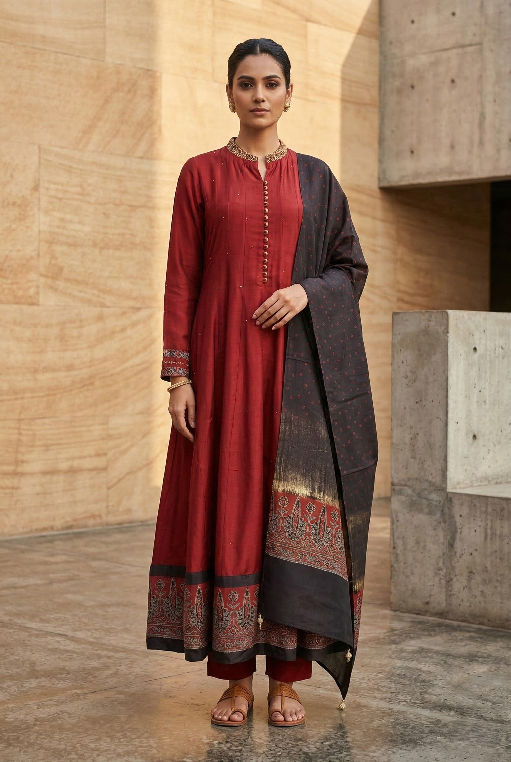 Red Aline Salwar Suit Set