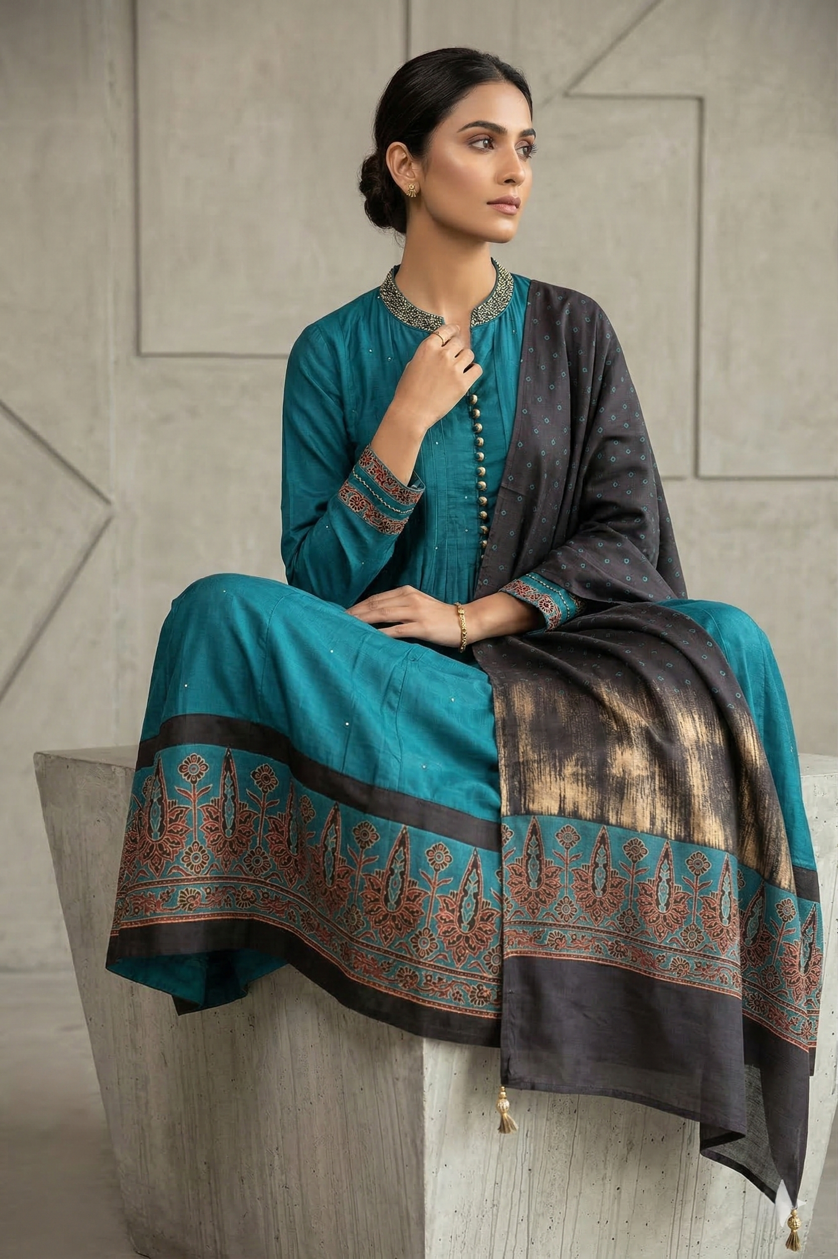 Teal A-line Salwar Suit Set