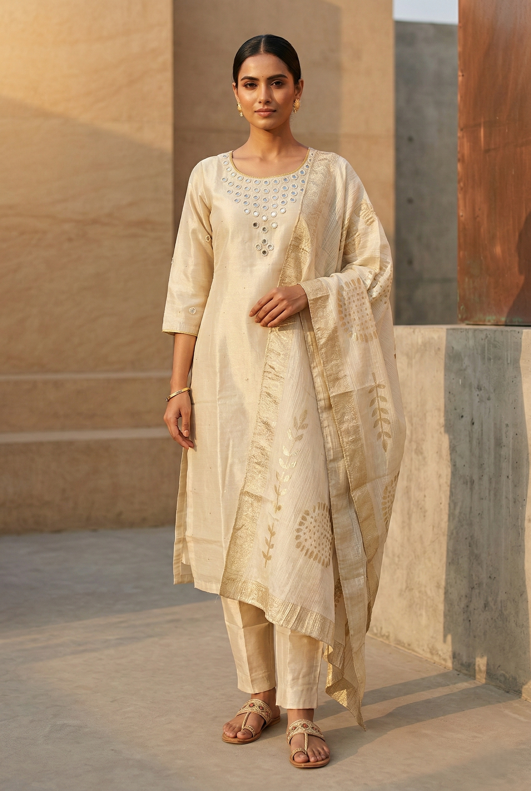 Off White Tissue Straight Suit Set