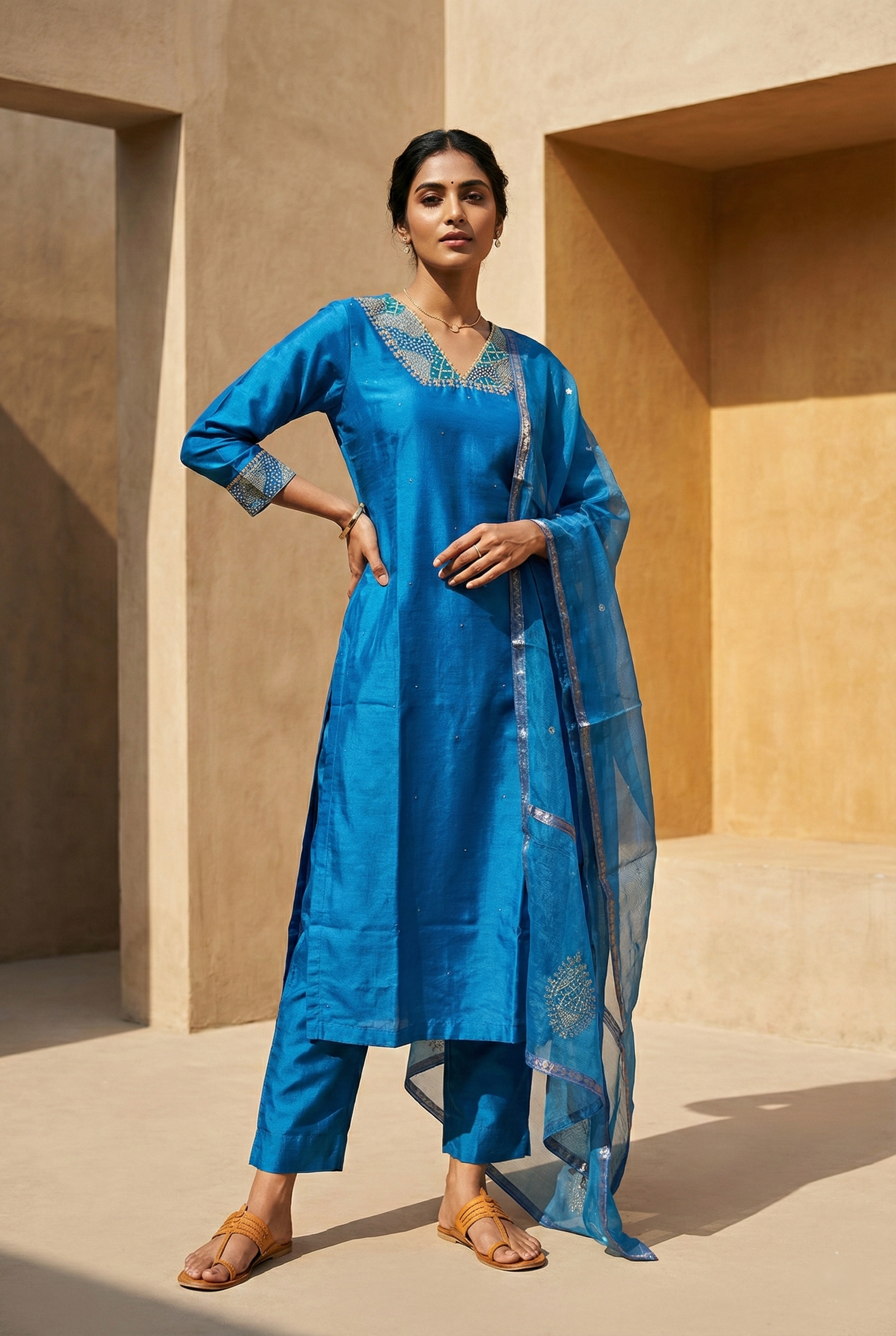 Blue Mal Chanderi Suit Set