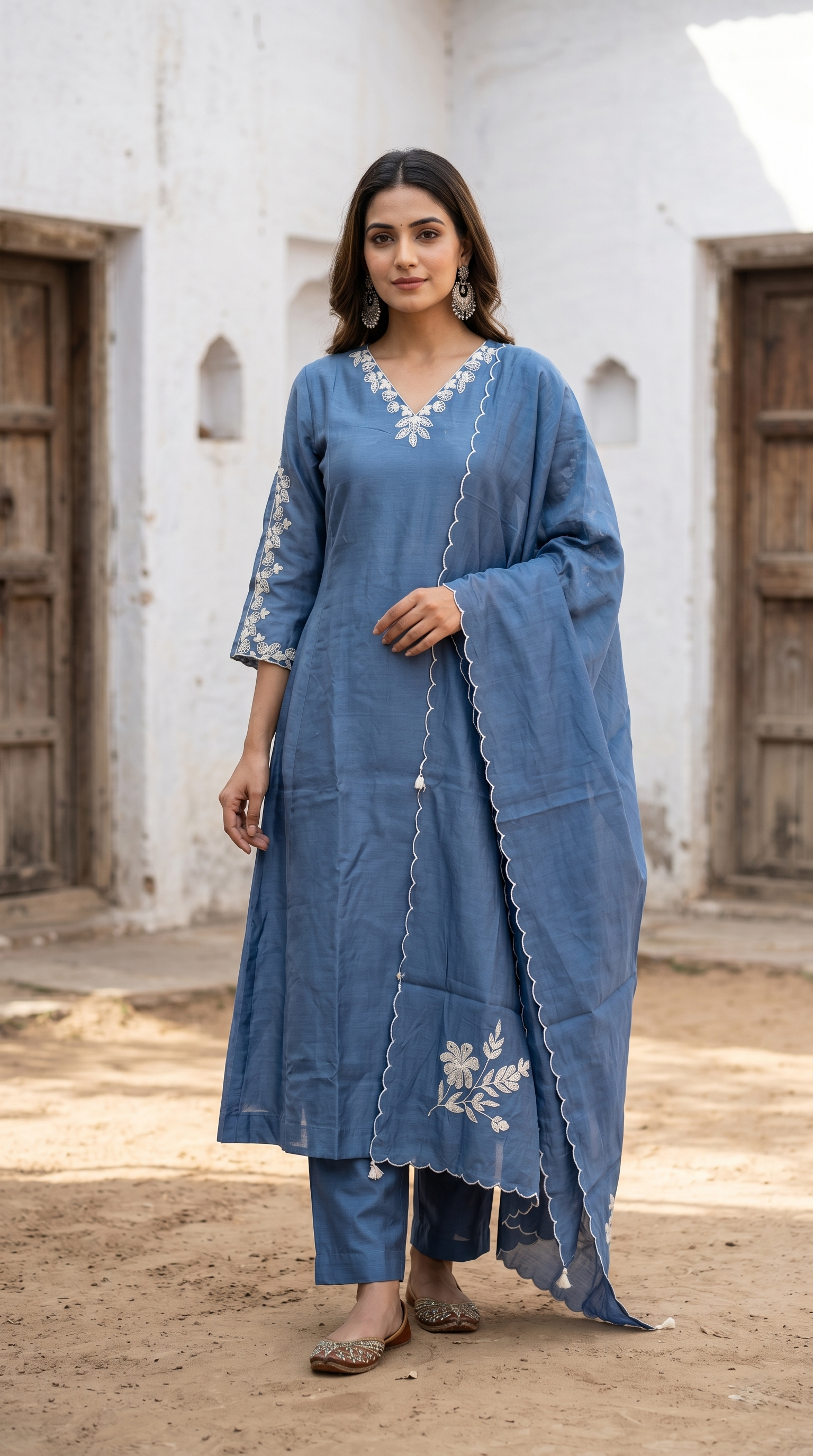 Blue Mal Chanderi Straight Suit Set