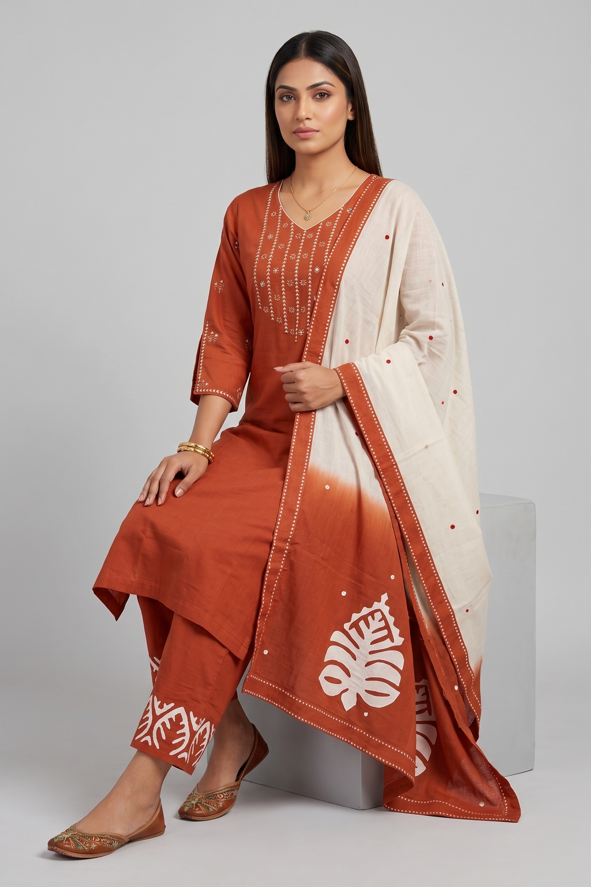 Cotton Straight Rust Salwar Suit