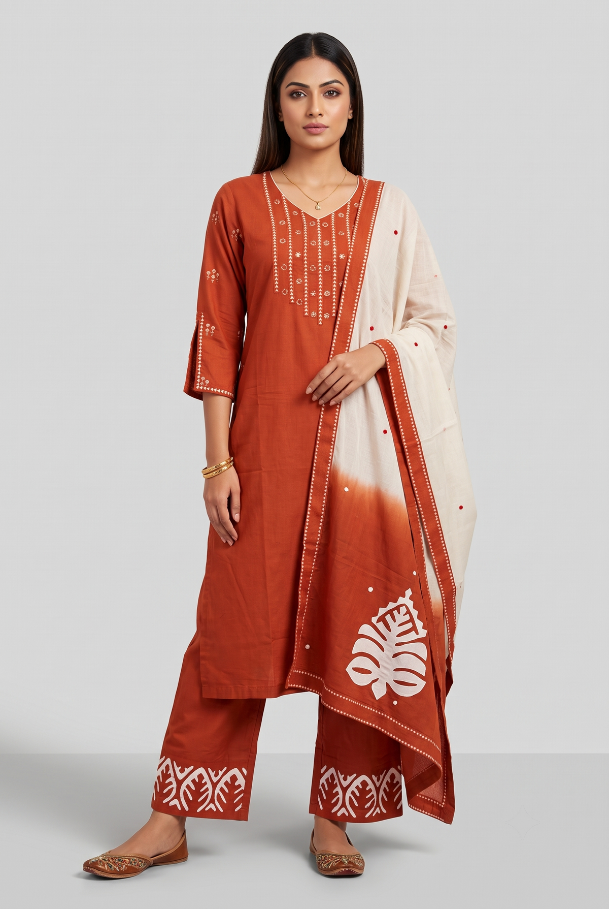 Cotton Straight Rust Salwar Suit