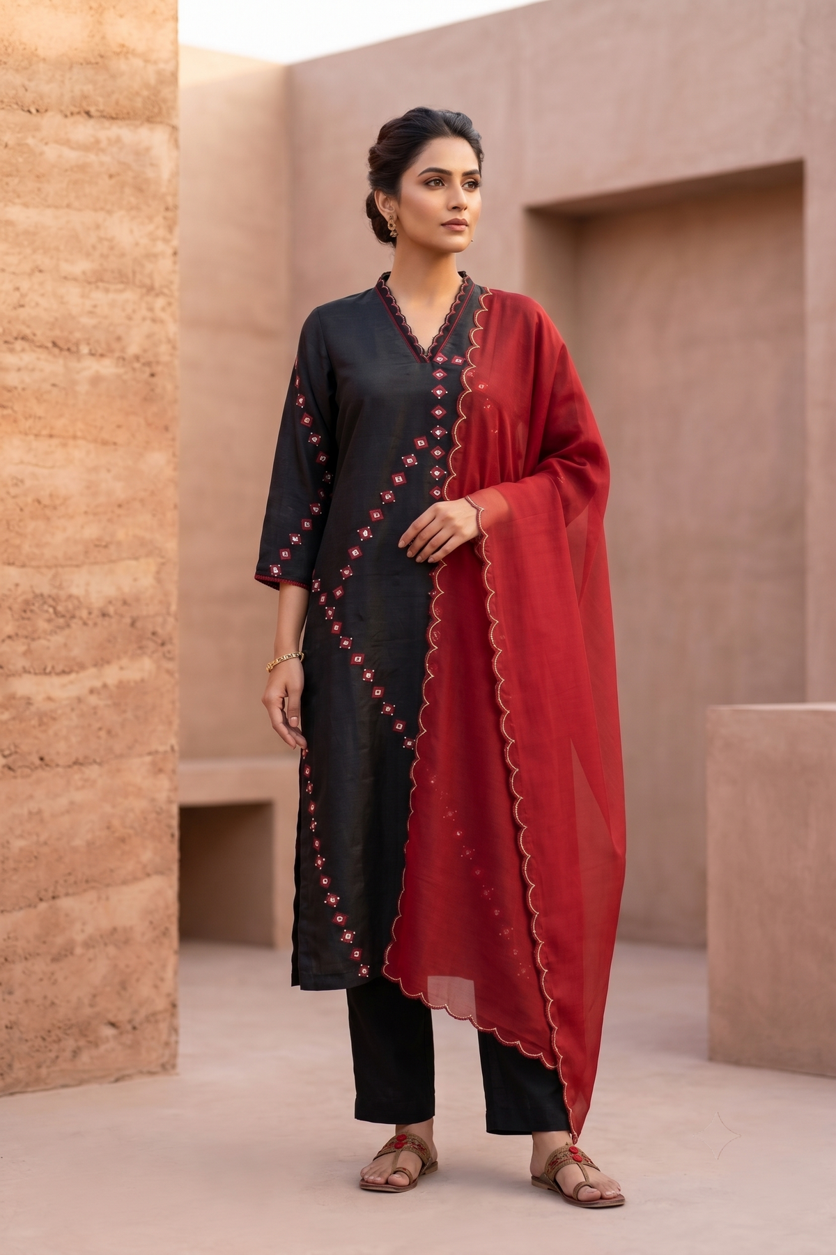 Black Muslin Straight Salwar Suit