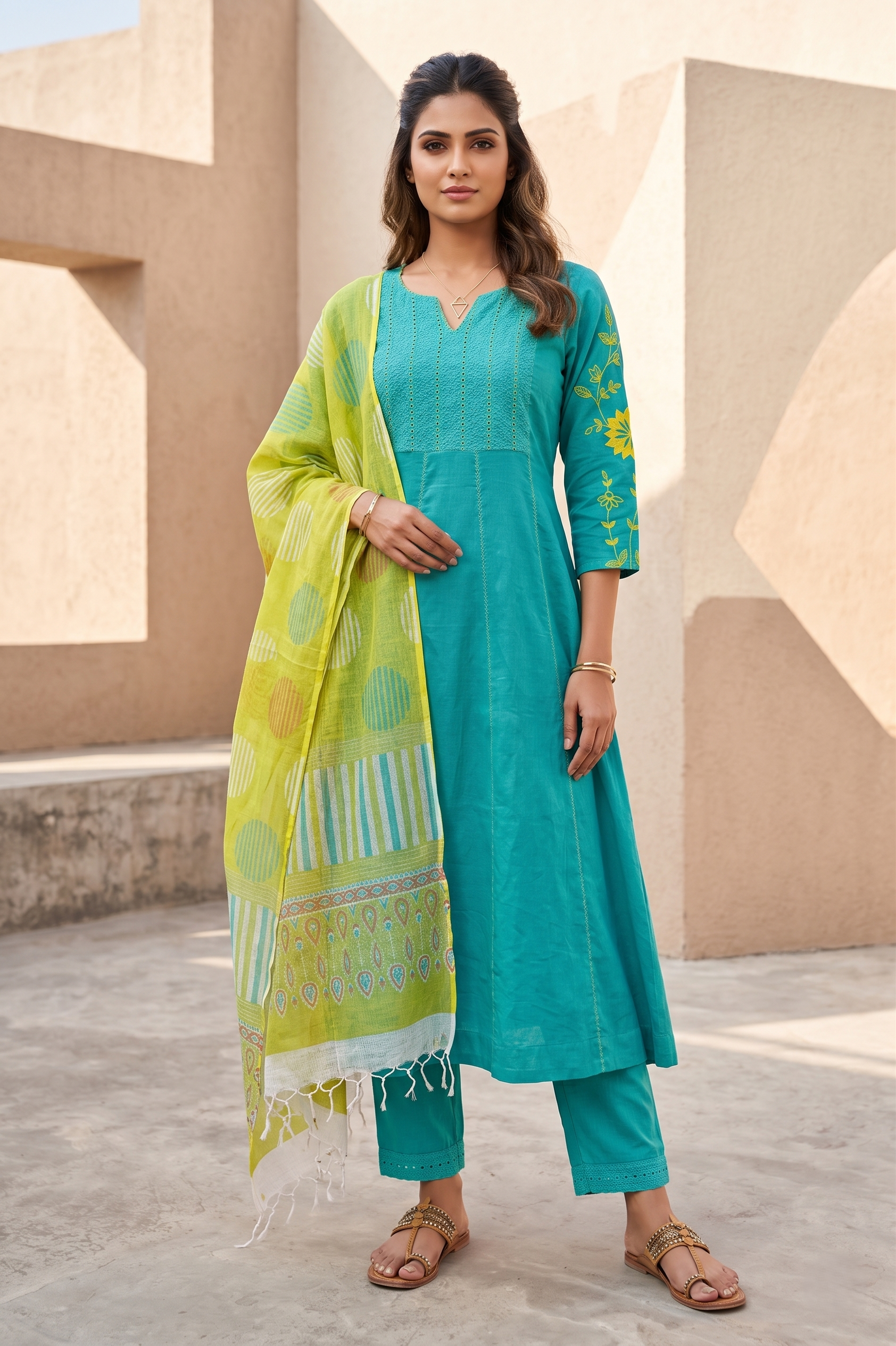 Firozi Mal Flair Suit Set