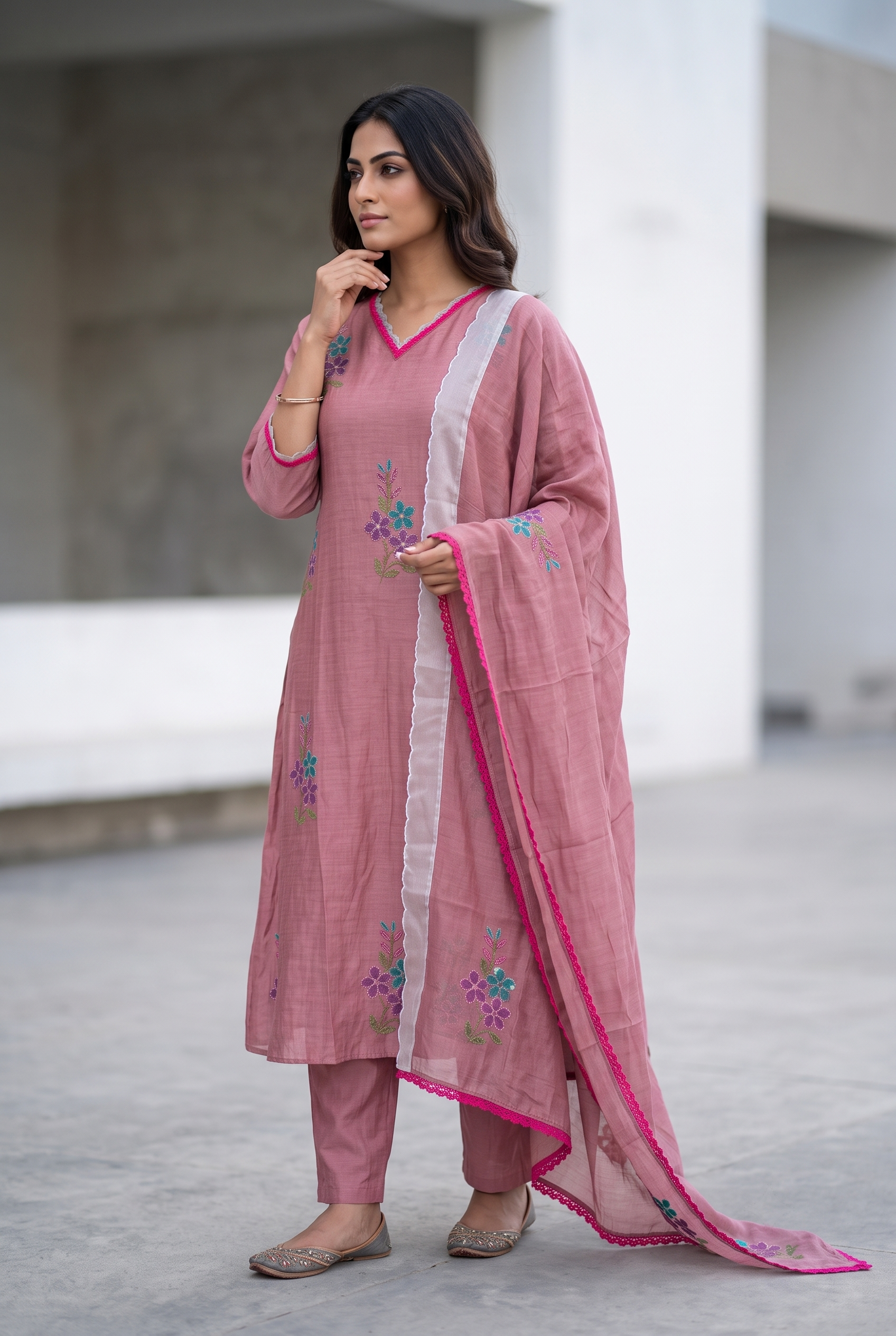 Pink Mal Chanderi A-line Salwar Suit