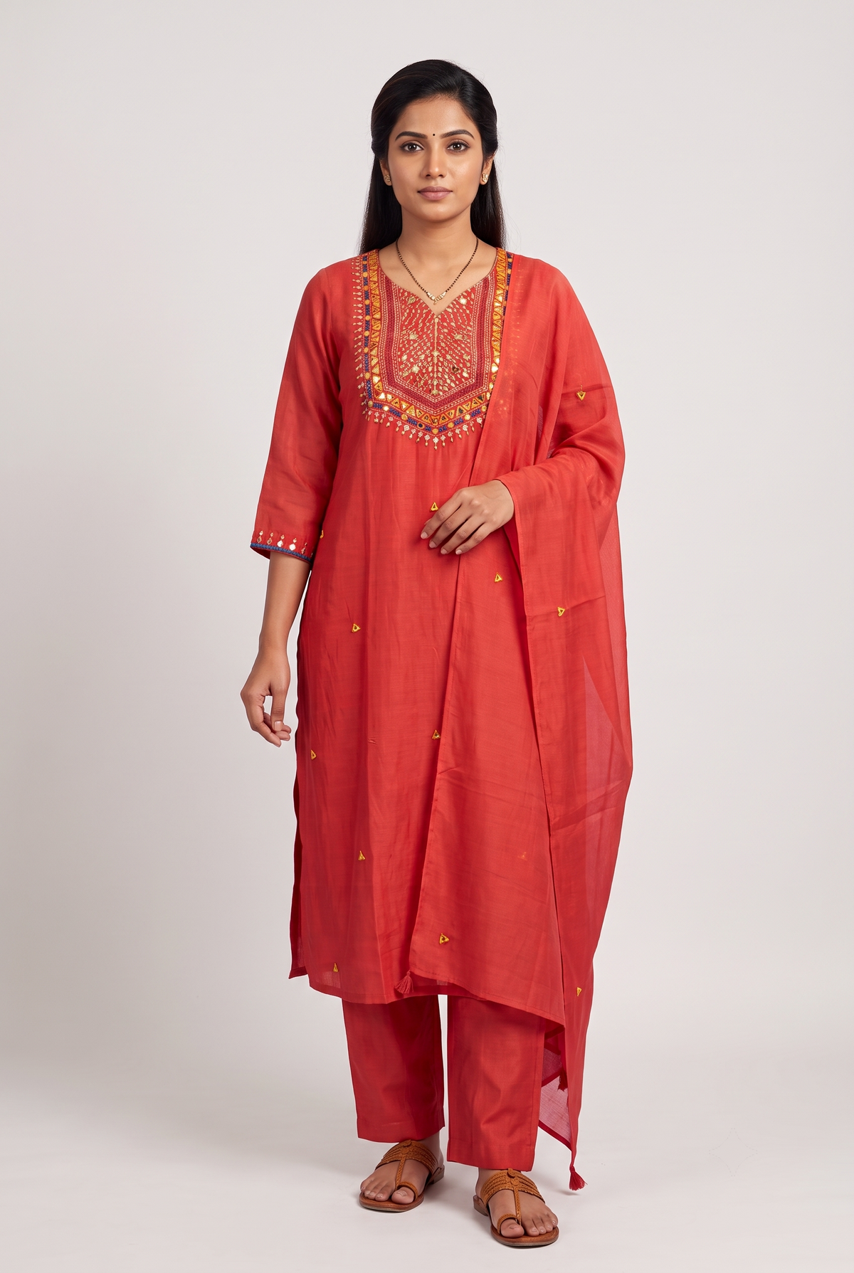 Rust Mal Chanderi Straight Suit Set