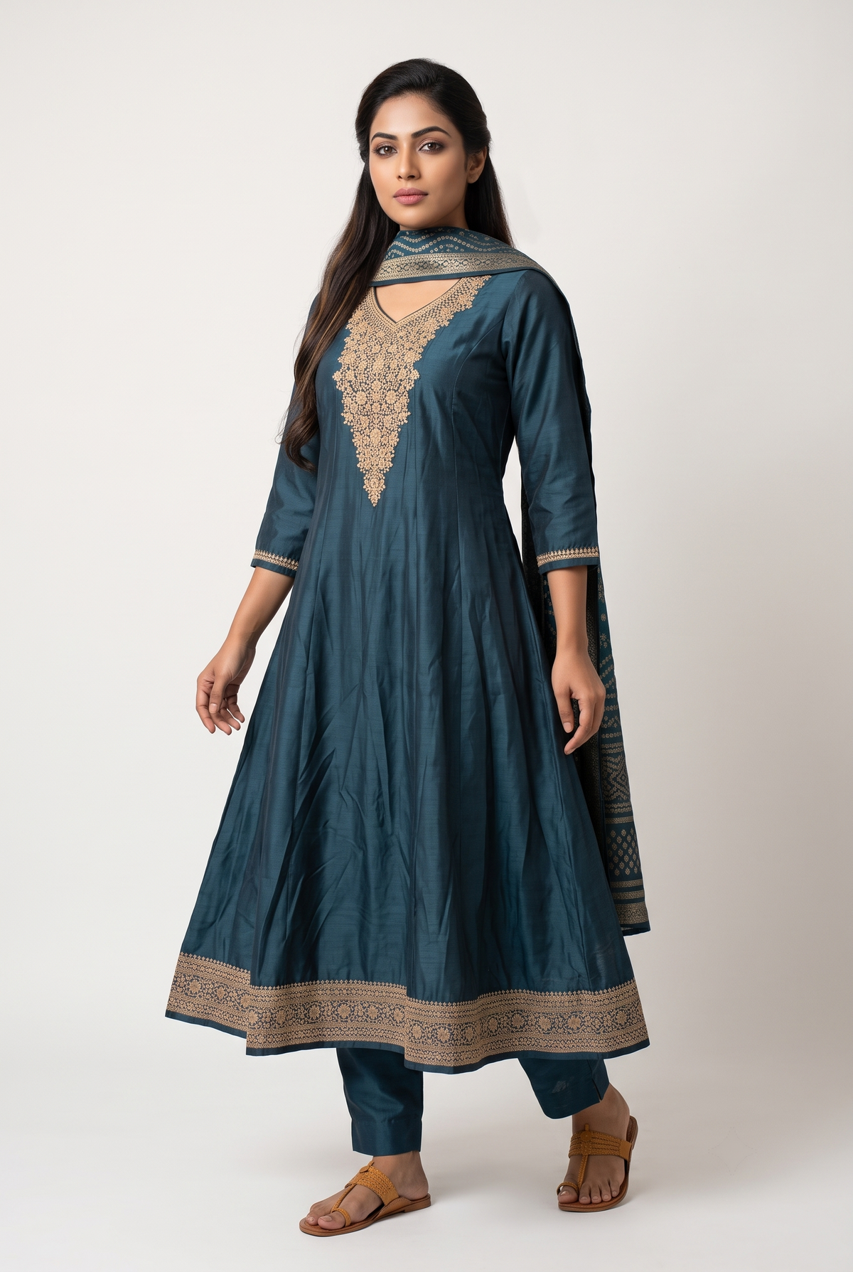 Blue Dola Silk Anarkali Suit Set