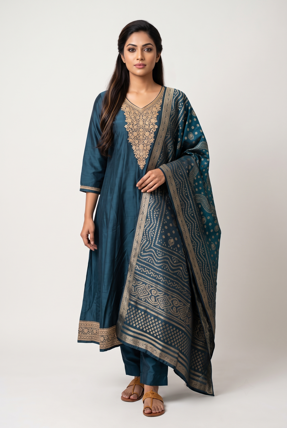 Blue Dola Silk Anarkali Suit Set