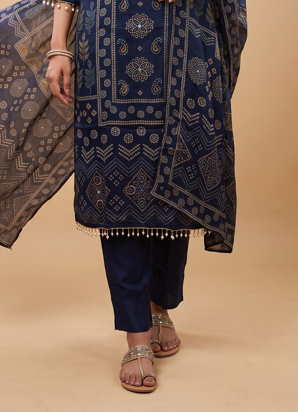 Blue Crepe Modal Silk Straight Salwar Suit Set