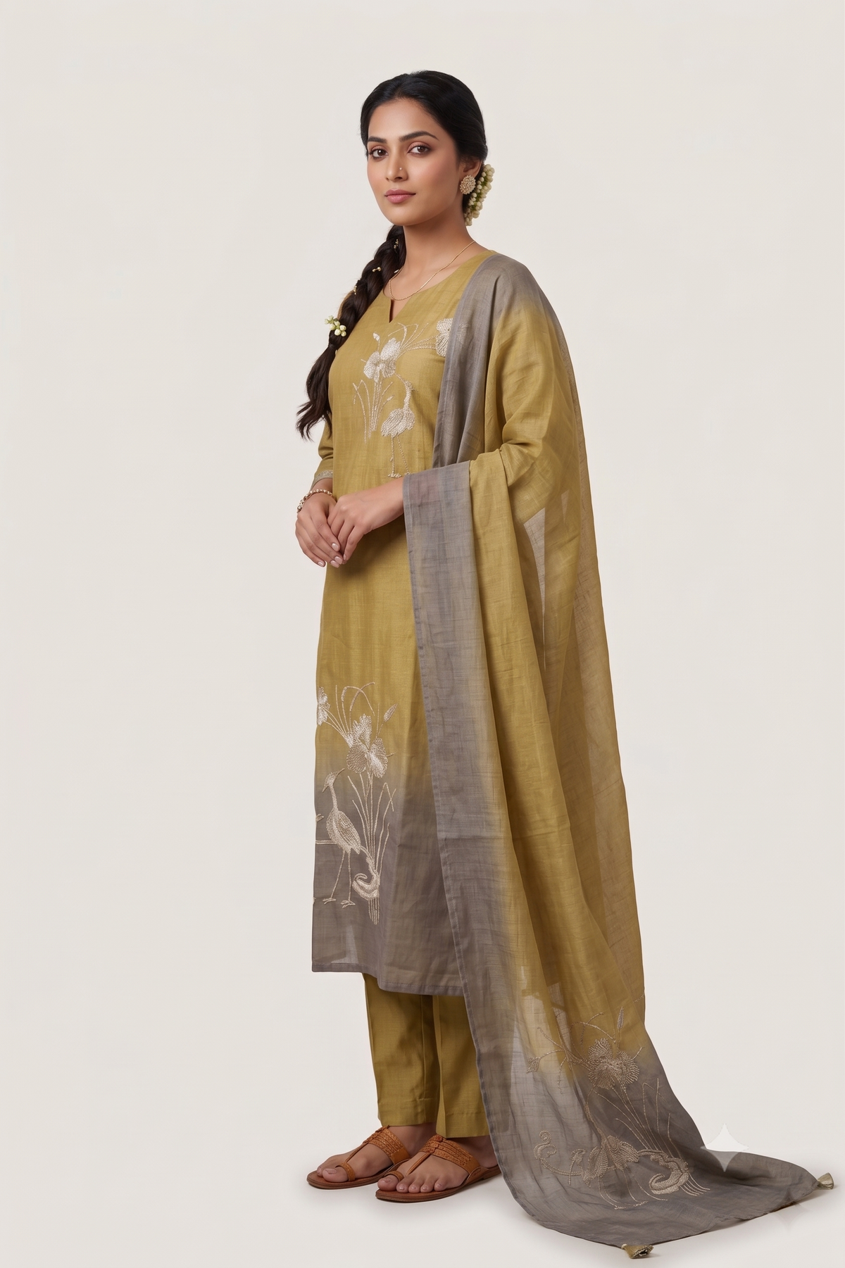 Mehandi Linen Tissue Straight Salwar Suit