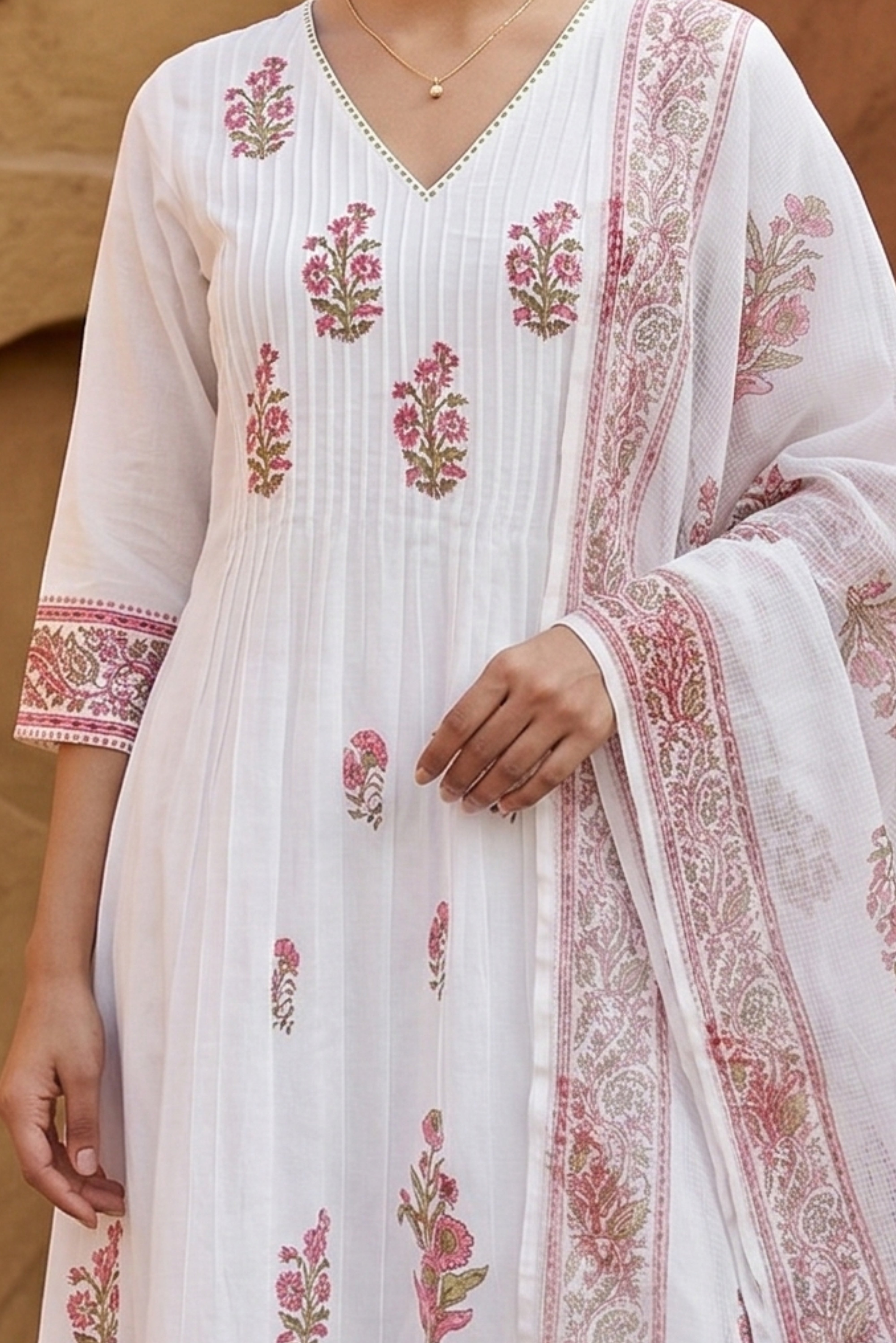 White Mulmul Flared Suit Set