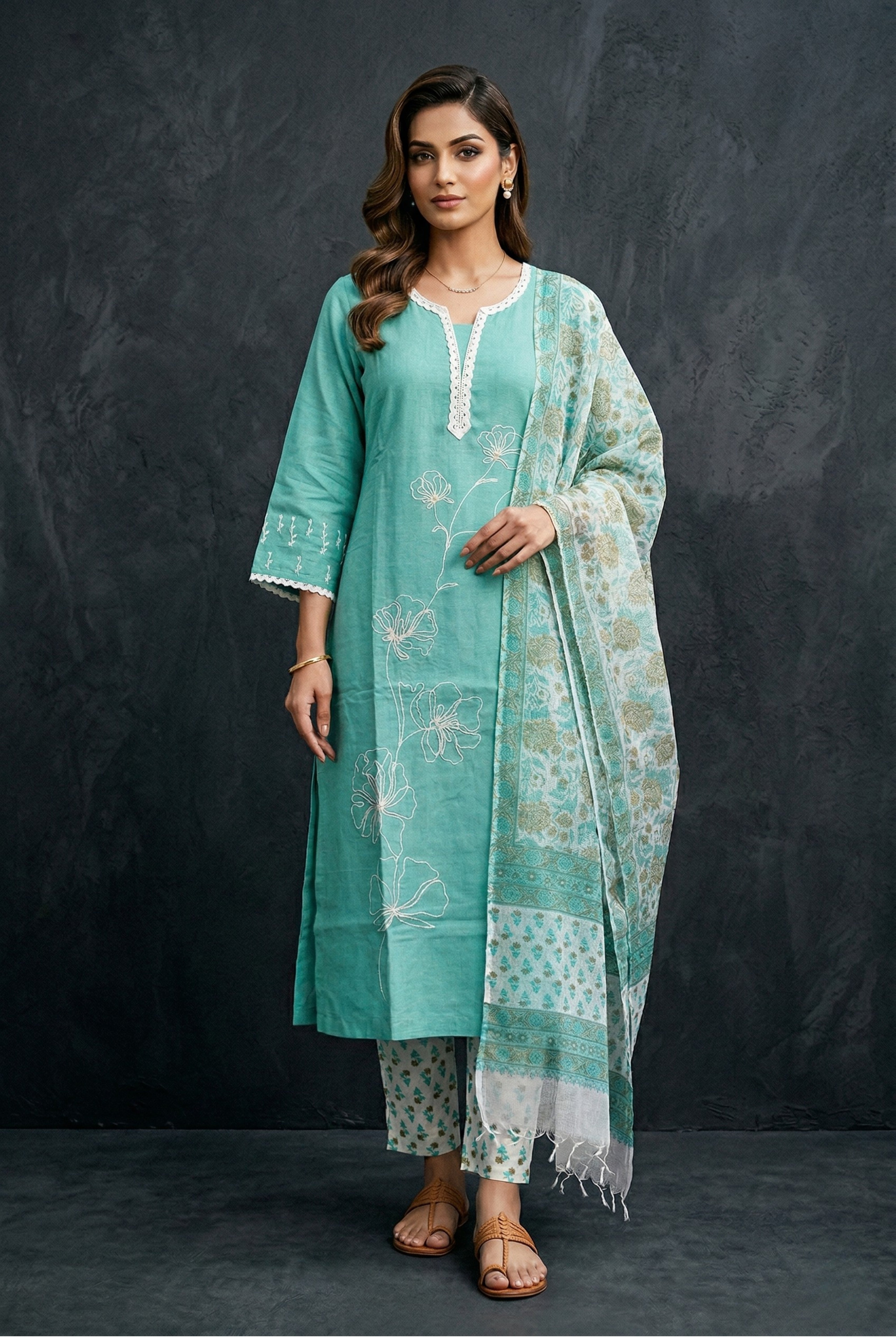 Rama Green Straight Suit Set