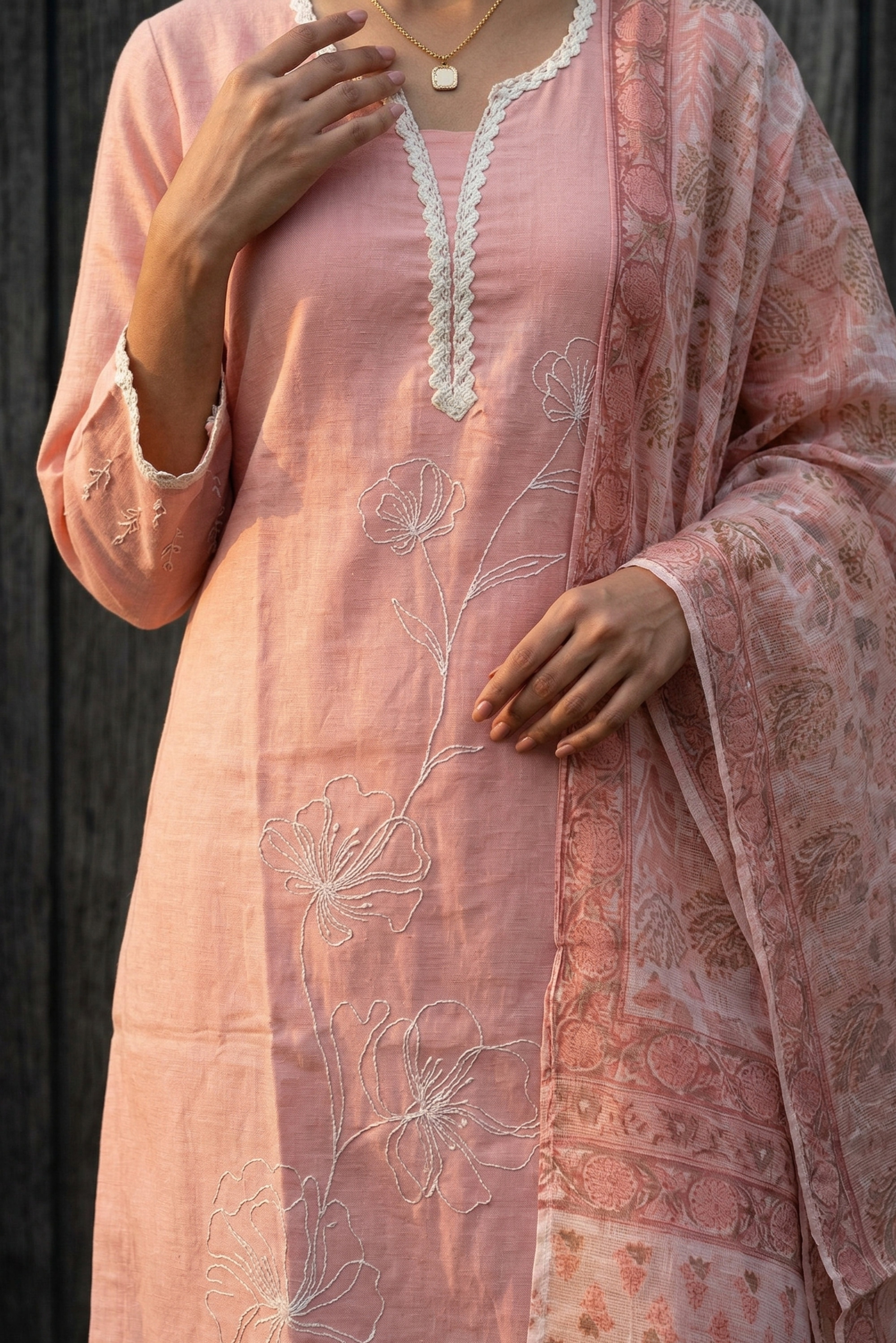 Peach Straight Suit Set